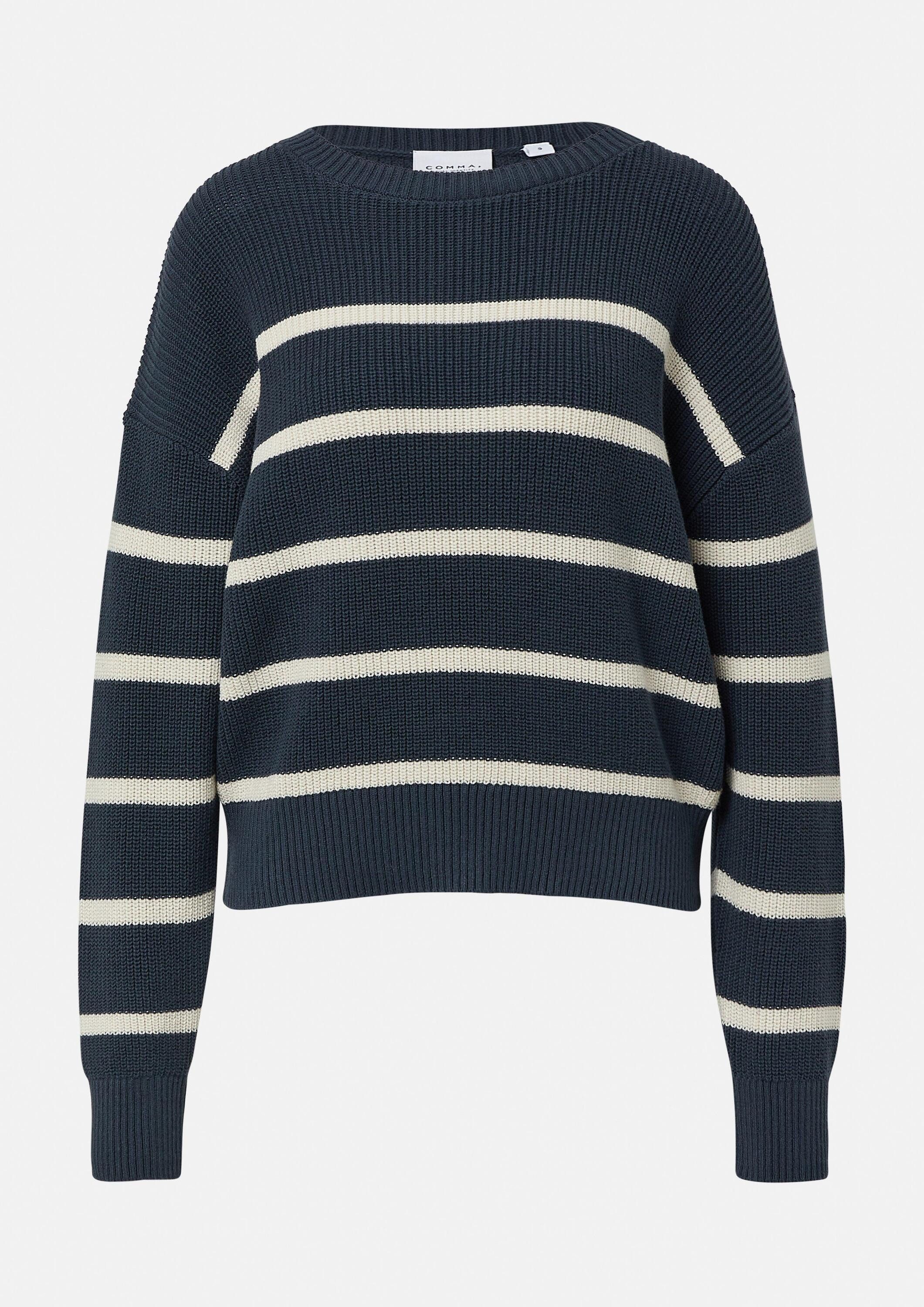 comma Longpullover Strickpullover Gestreifter Strickpullover im Relaxed Fit