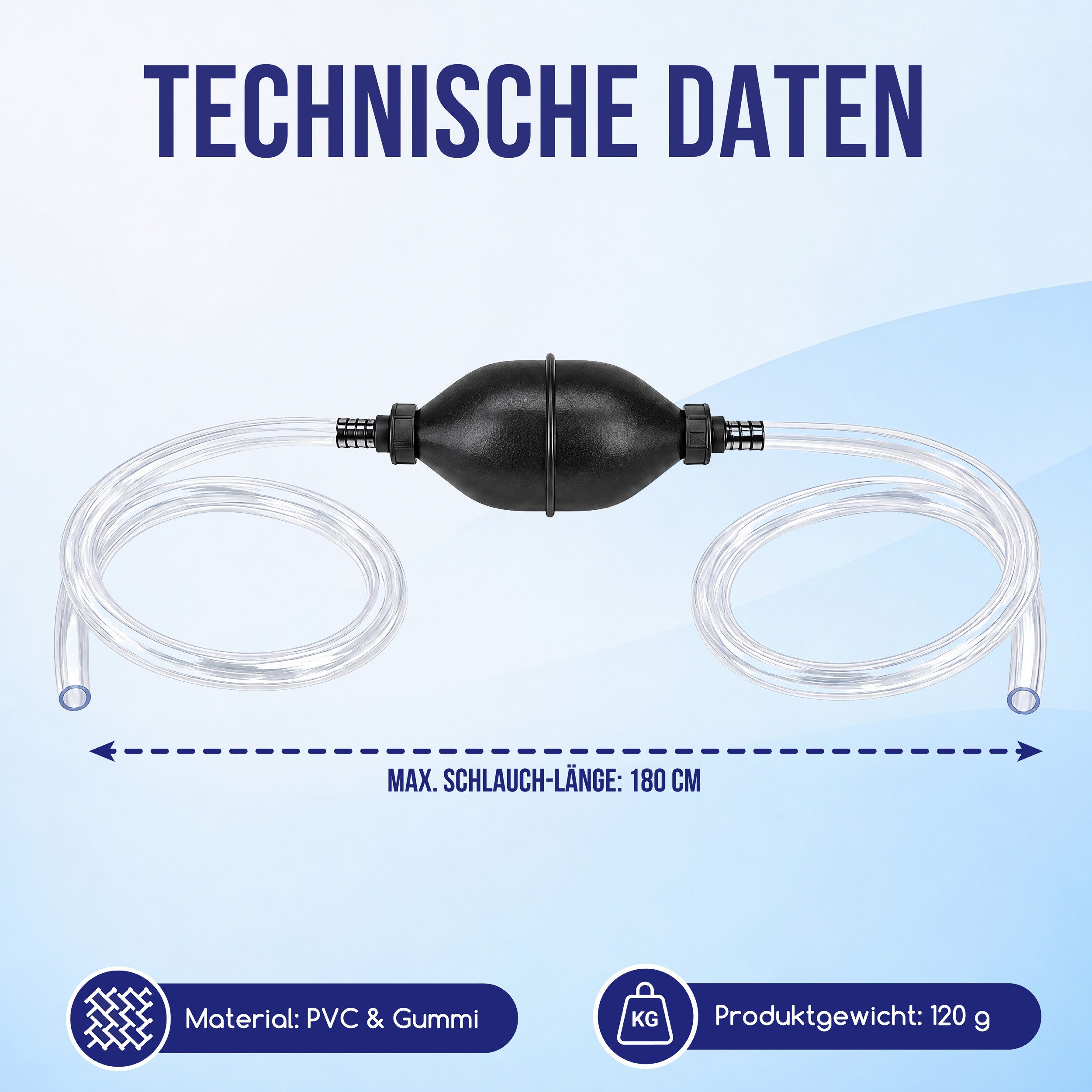 alca Siphonzange Kraftstoffpumpe Siphonpumpe Handpumpe mit Schlauch Auto Flüssigkeiten, 1-tlg., Mit Gummi-Balg – Bild 5 von 5