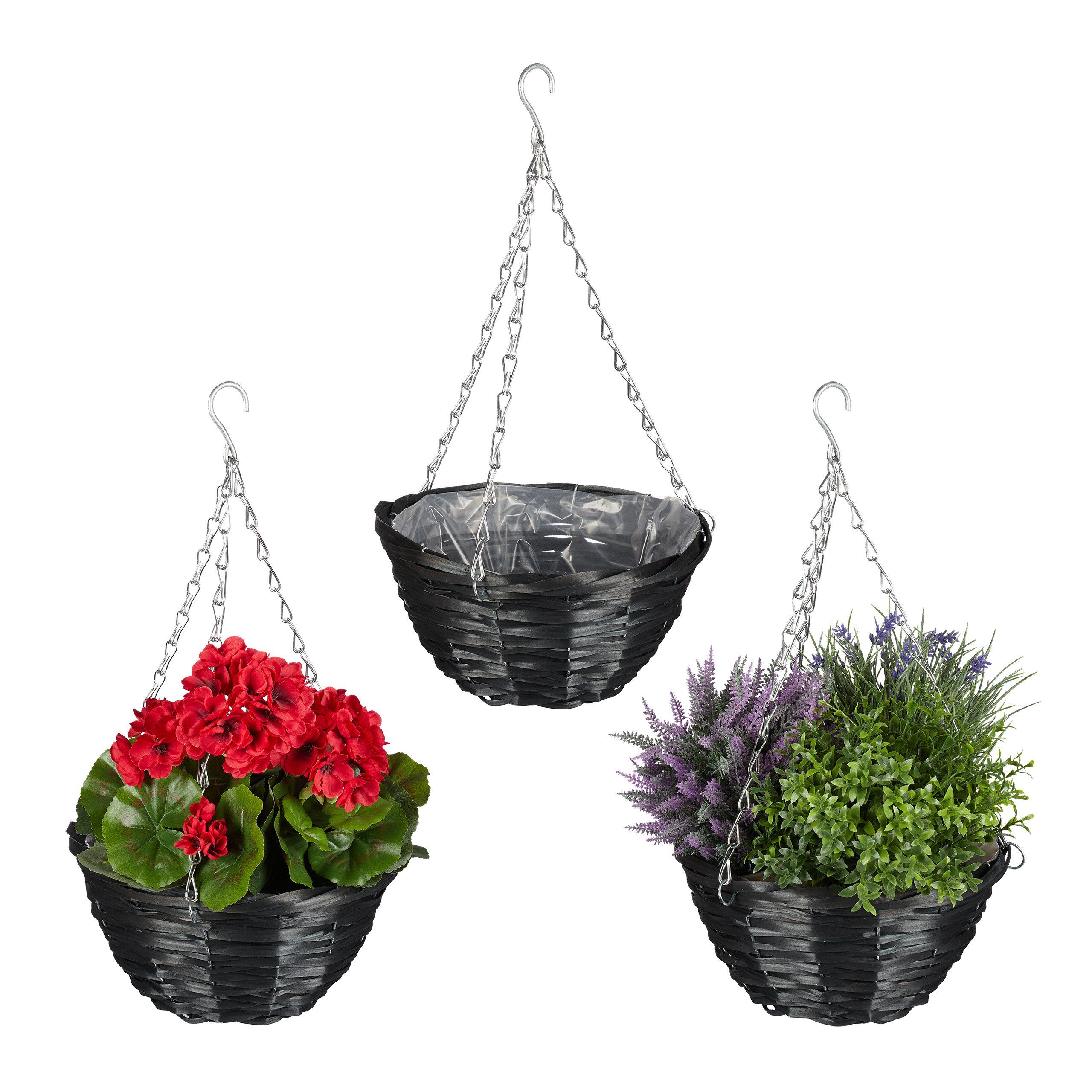 3er Blumenampel im relaxdays Geflochtene Set Blumenampel