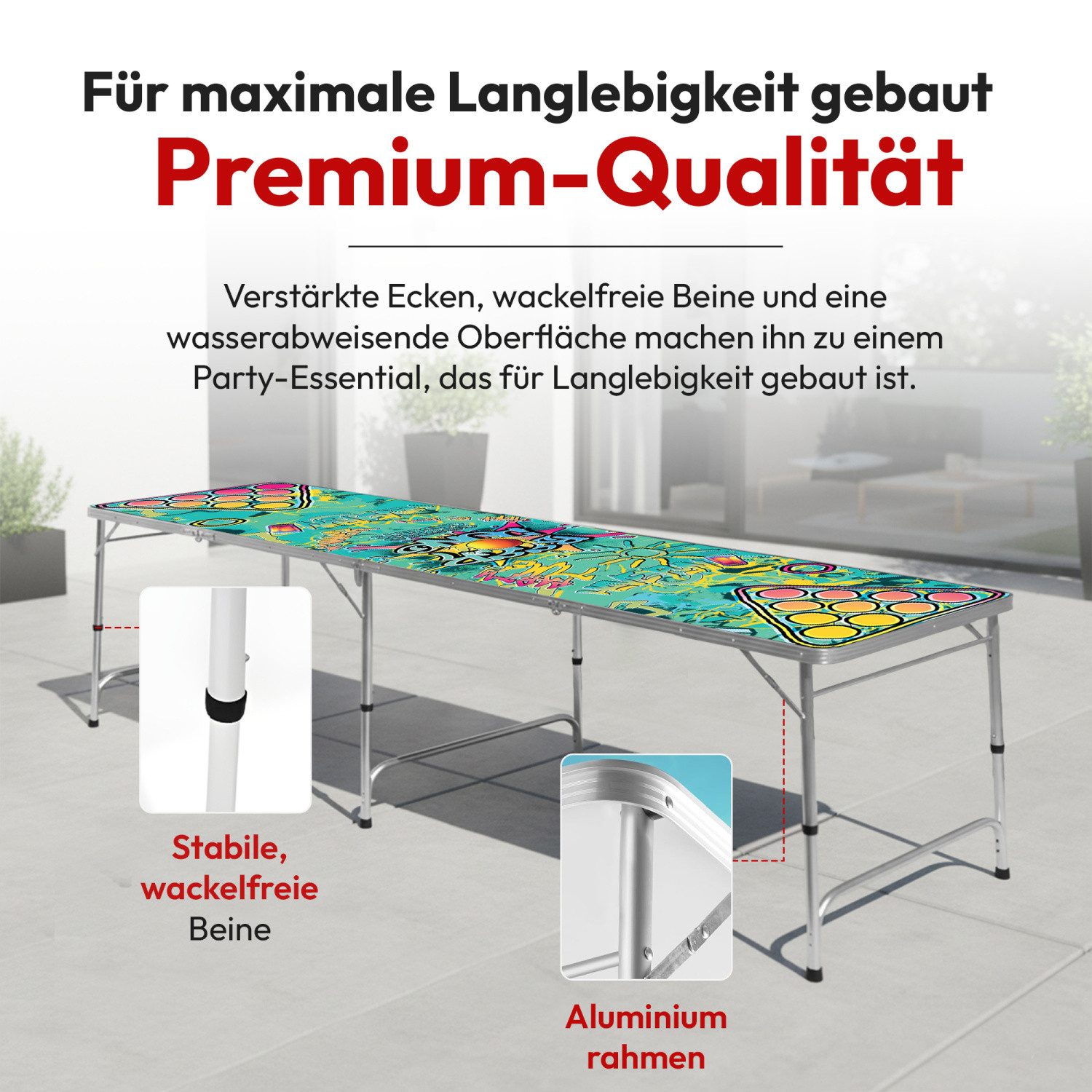 Goods+Gadgets Spieltisch Klappbarer Bierpongtisch, (Hohenverstellbar & Kratzfest), Perfekt für Jede Party – Bild 2 von 5