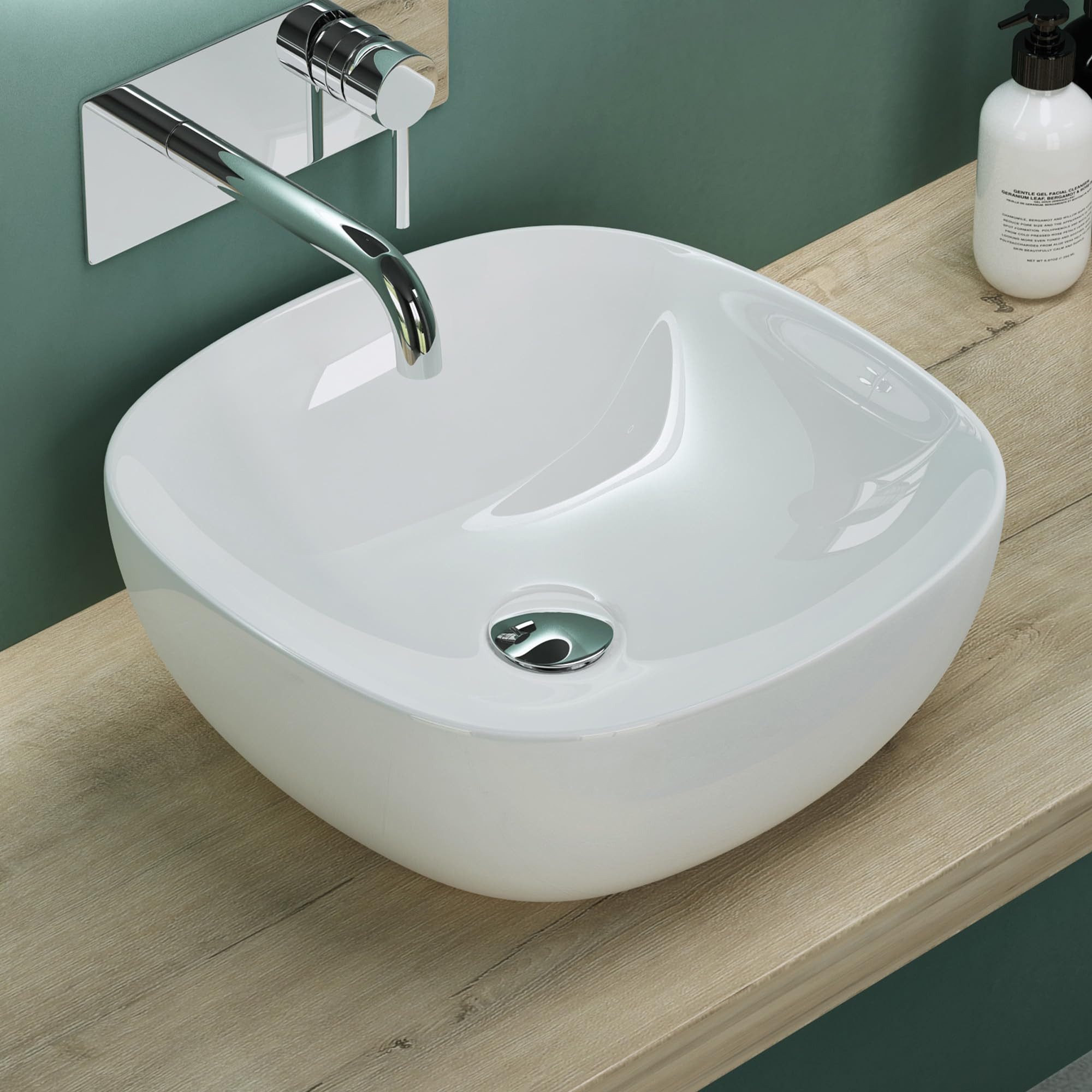 Mai & Mai Aufsatzwaschbecken Waschschale Waschbecken aus Keramik Oval Nano-Beschichtung Br104, Abfluss nach DIN-Norm
