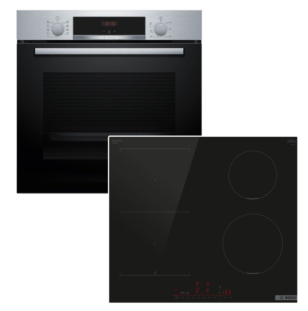 BOSCH Backofen-Set Backofen Teleskopauszug + Induktionskochfeld HomeConnect CombiZone, mit 1-fach Teilauszug