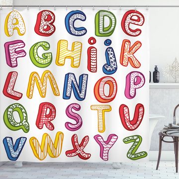 Abakuhaus Duschvorhang Moderner Digitaldruck mit 12 Haken auf Stoff Wasser Resistent Breite 175 cm, Höhe 180 cm, Englisches Alphabet 3D-Buchstaben ABC