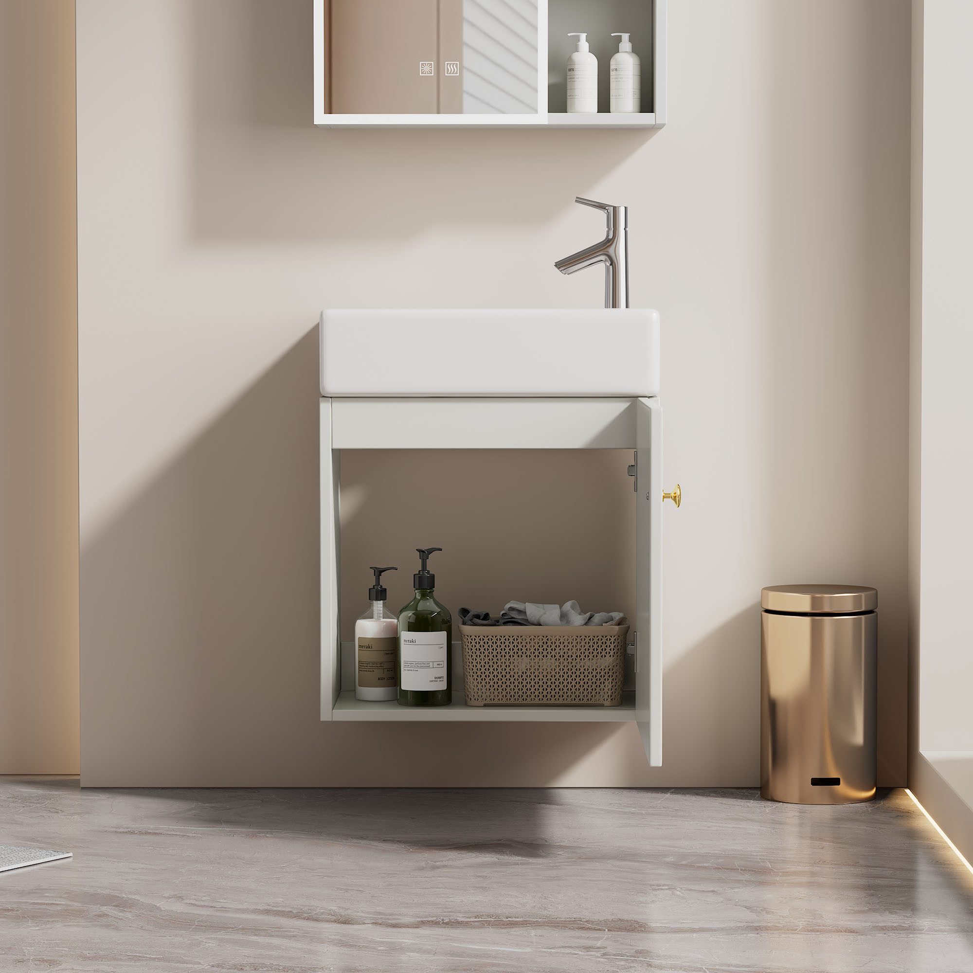 SOFTWEARY Waschtisch inkl. Waschbecken, Badmöbel in Breite 46 cm, Badschrank, Waschplatz