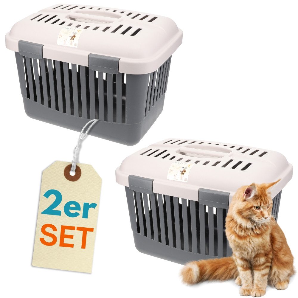 GarPet Tiertransportbox 2er Set Katzentransportbox Öffnen Dachöffnung Kleintier Transport Box