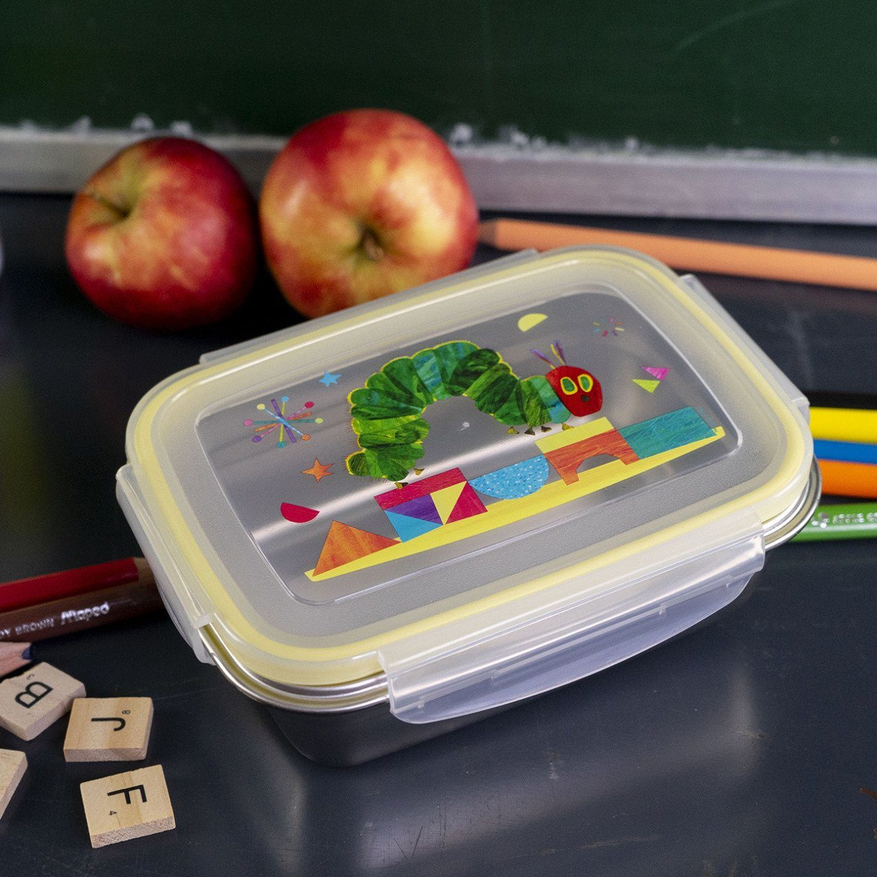 Geda Labels GmbH Lunchbox Raupe Nimmersatt Hello Friend, Edelstahl, (1-tlg), Gelb, 550 ml, spülmaschinengeeignet (Nur Behälter, ohne Deckel)