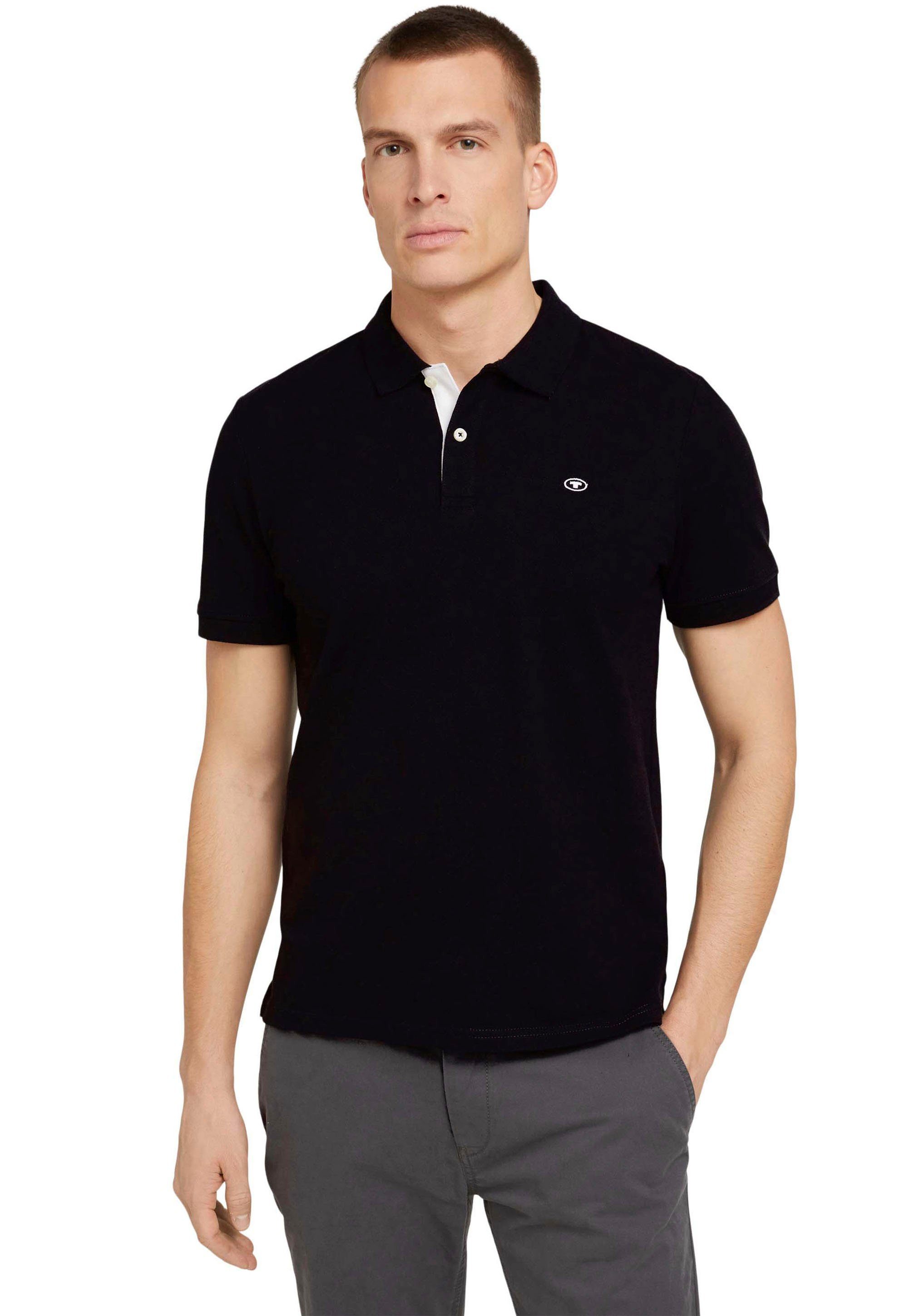 TOM TAILOR Poloshirt mit kontrastfarbener Knopfleiste und kleinem Logo black
