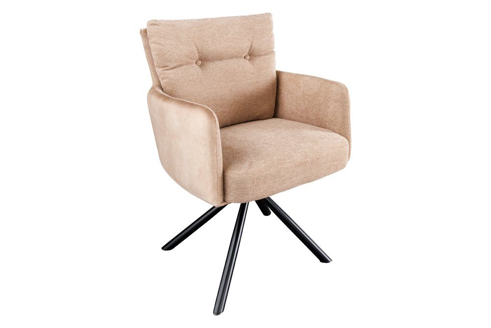 riess-ambiente Polsterstuhl BIG GEORGE champagner/schwarz – Samt & Strukturstoff, mit Federkern (Einzelartikel, 1 St), inkl. Armlehnen, Metall-Füße und 360° drehbar – ideal fürs Esszimmer