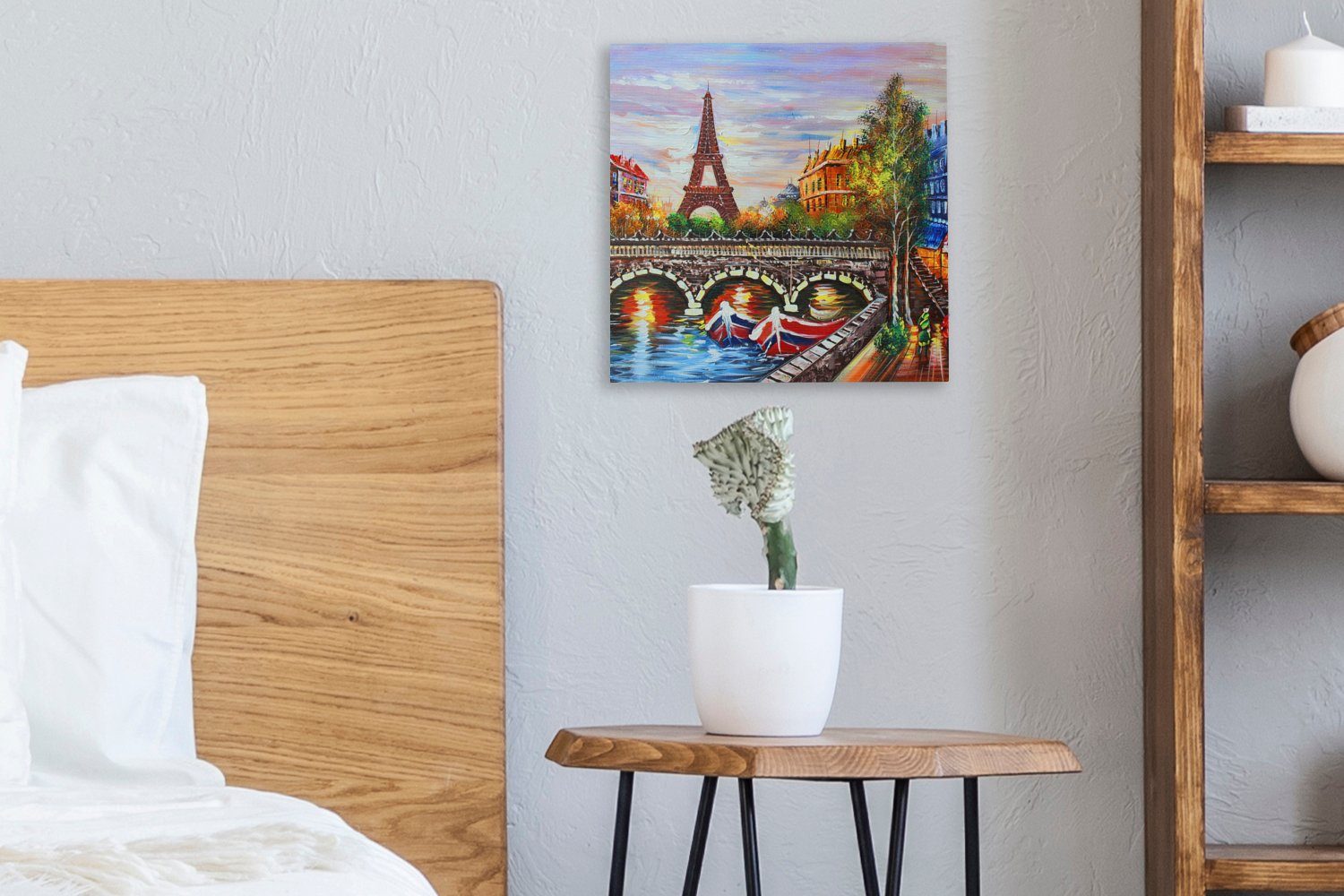 (1 St), Eiffelturm Schlafzimmer - - Leinwand OneMillionCanvasses® Wohnzimmer Wasser, Bilder Gemälde - für - Gemälde Öl Paris