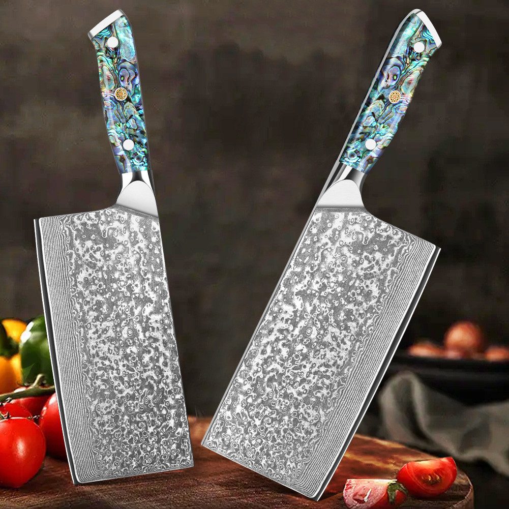 KingLux Hackmesser Damast Hackmesser Küchenmesser 17.6 cm Fleischmesser VG10 Damaststahl