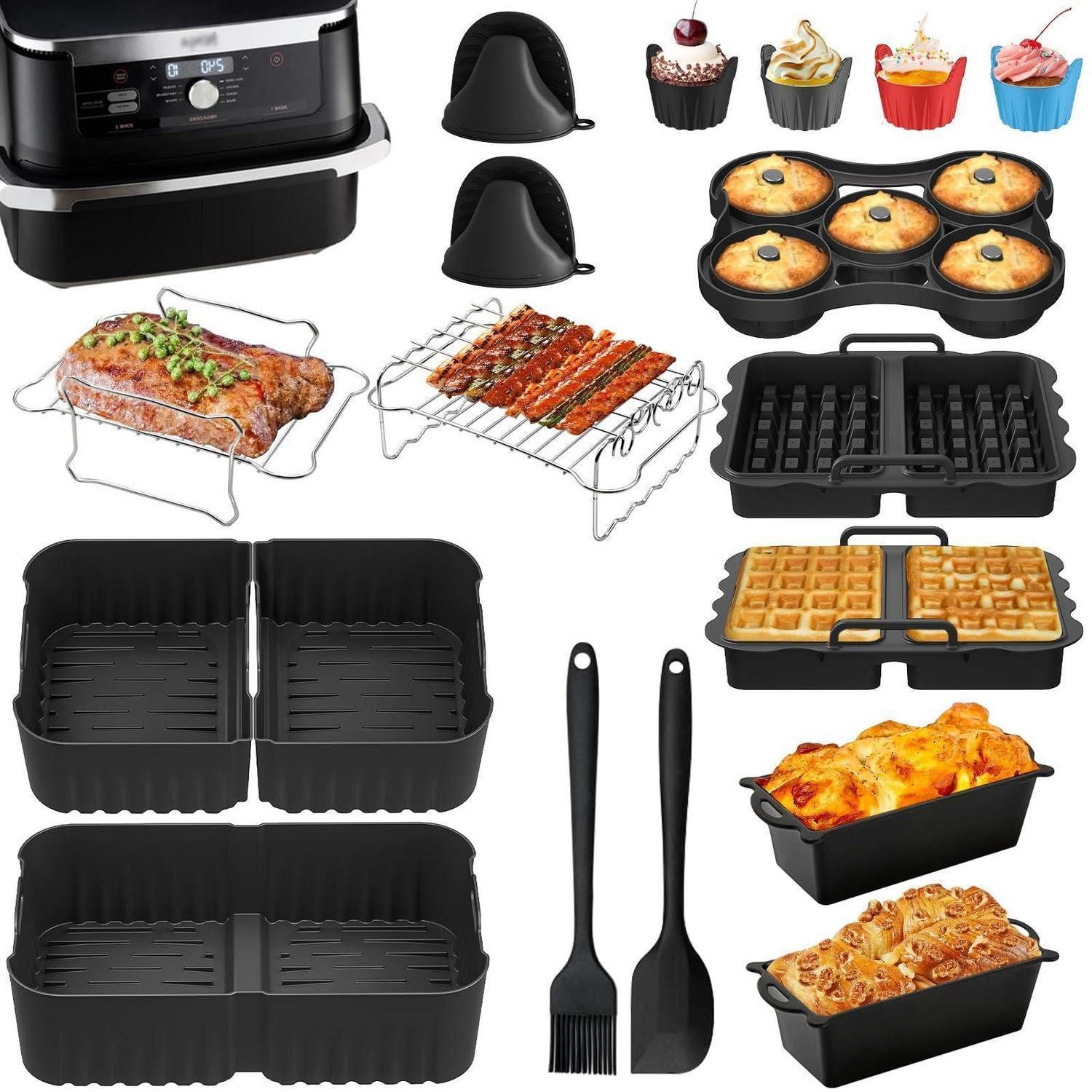 LuxusKollektion Kochbesteck-Set Heißluftfritteuse Zubehör Set 28tlg Schwarz
