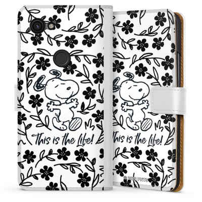 DeinDesign Handyhülle Peanuts Blumen Snoopy Snoopy Black and White This Is The Life, Google Pixel 3a Hülle Handy Flip Case Wallet Cover Handytasche Leder