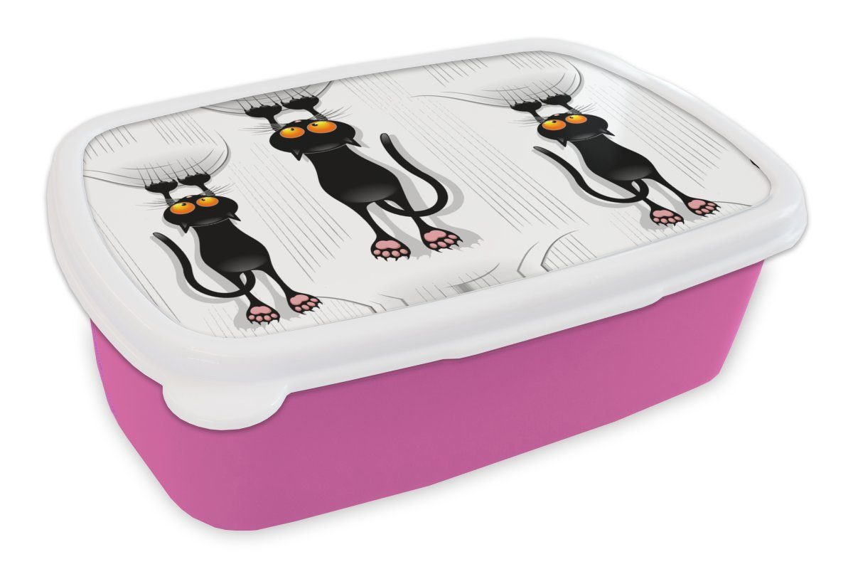 MuchoWow Lunchbox Muster - Katze - Schwarz - Jungen - Mädchen - Kinder - Kinder, Kunststoff, (2-tlg), Brotbox für Erwachsene, Brotdose Kinder, Snackbox, Mädchen, Kunststoff rosa