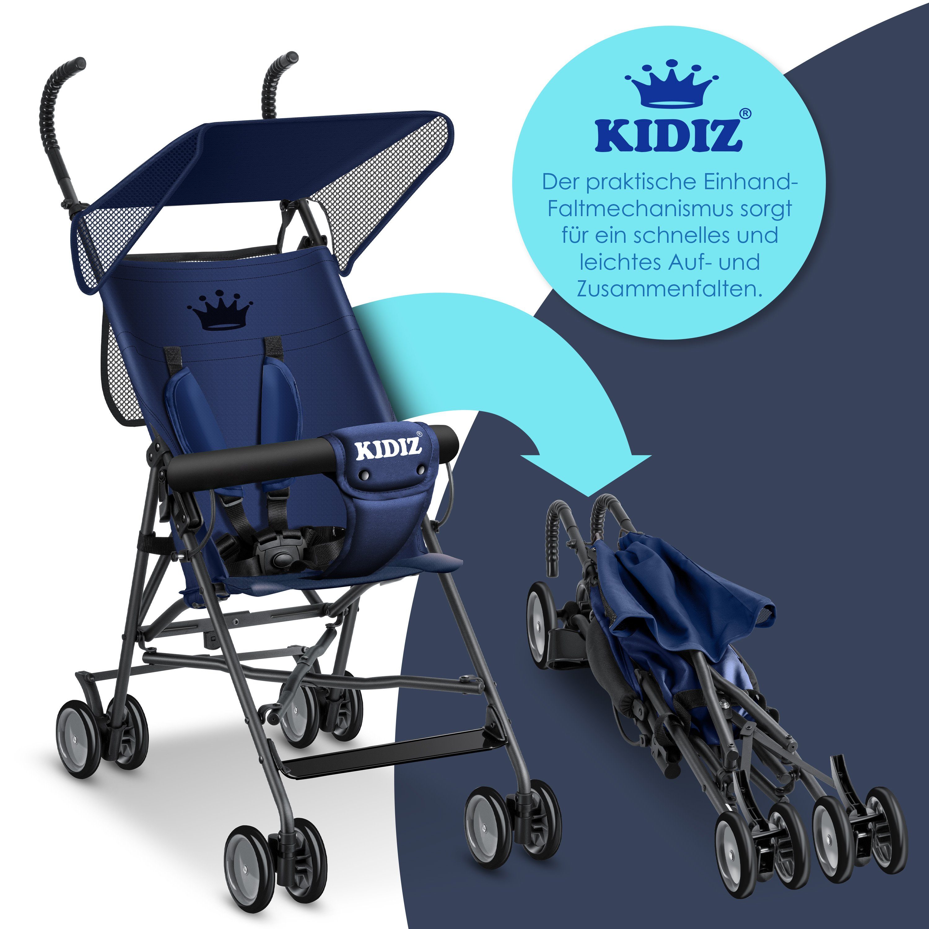 KIDIZ Kombi-Kinderwagen, Kinderwagen CITY Buggy Kinderbuggy Sportwagen blau/navy klappbar Faltbar