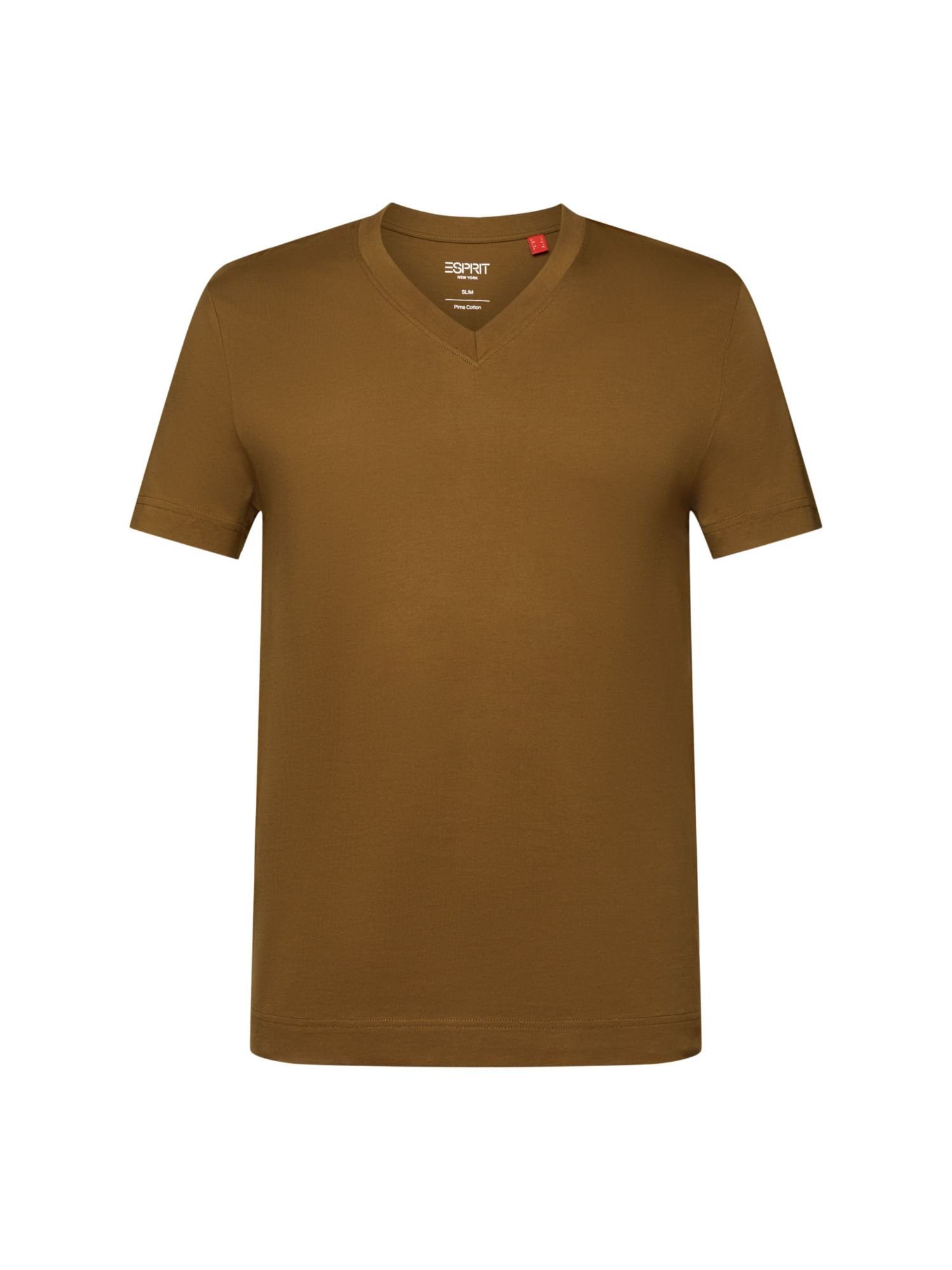 Esprit Collection T-Shirt Jersey-T-Shirt mit V-Ausschnitt, 100 % Baumwolle (1-tlg) DARK KHAKI