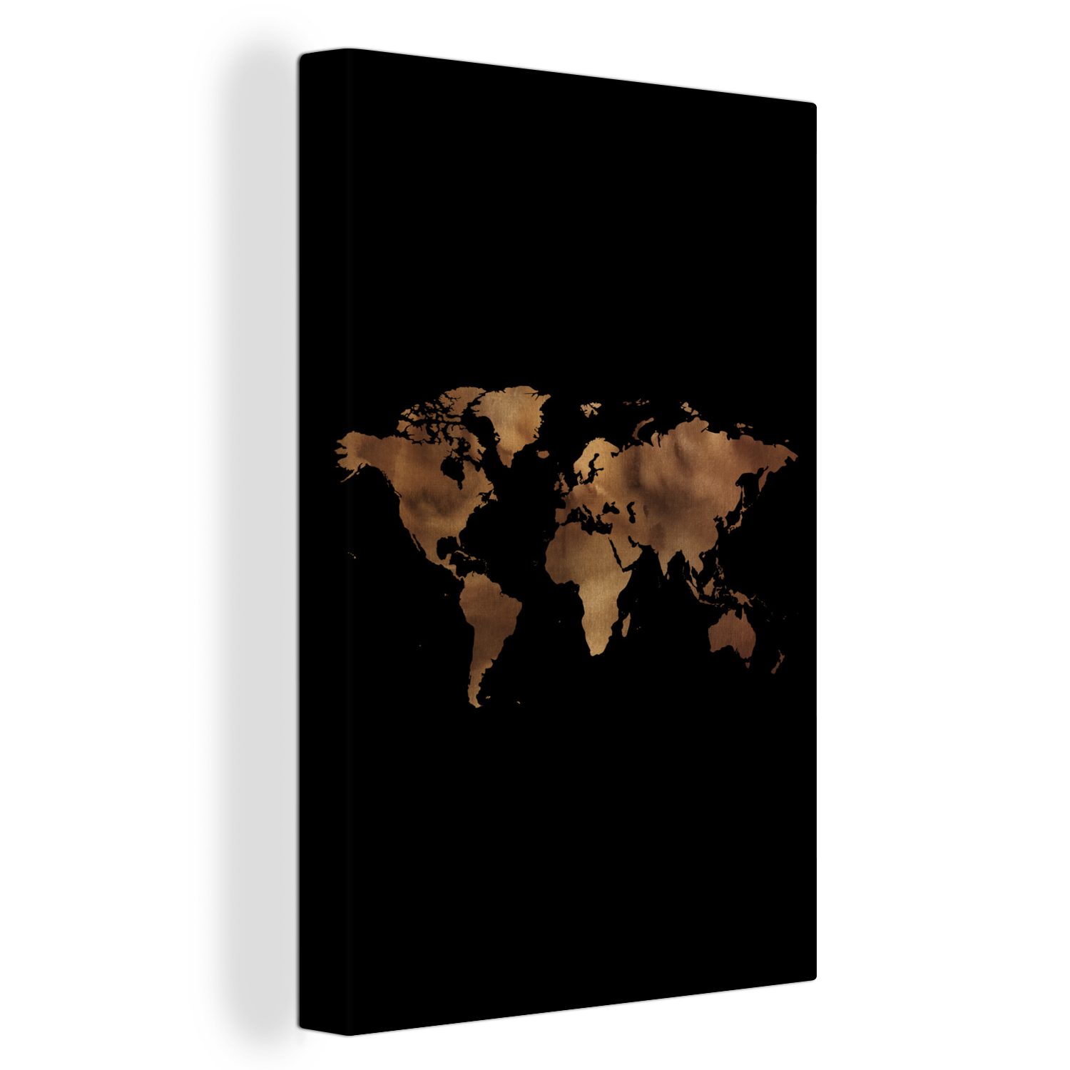 OneMillionCanvasses® Leinwandbild Weltkarte - Gold - Schwarz, (1 St), Leinwandbild fertig bespannt inkl. Zackenaufhänger, Gemälde, 20x30 cm | Leinwandbilder