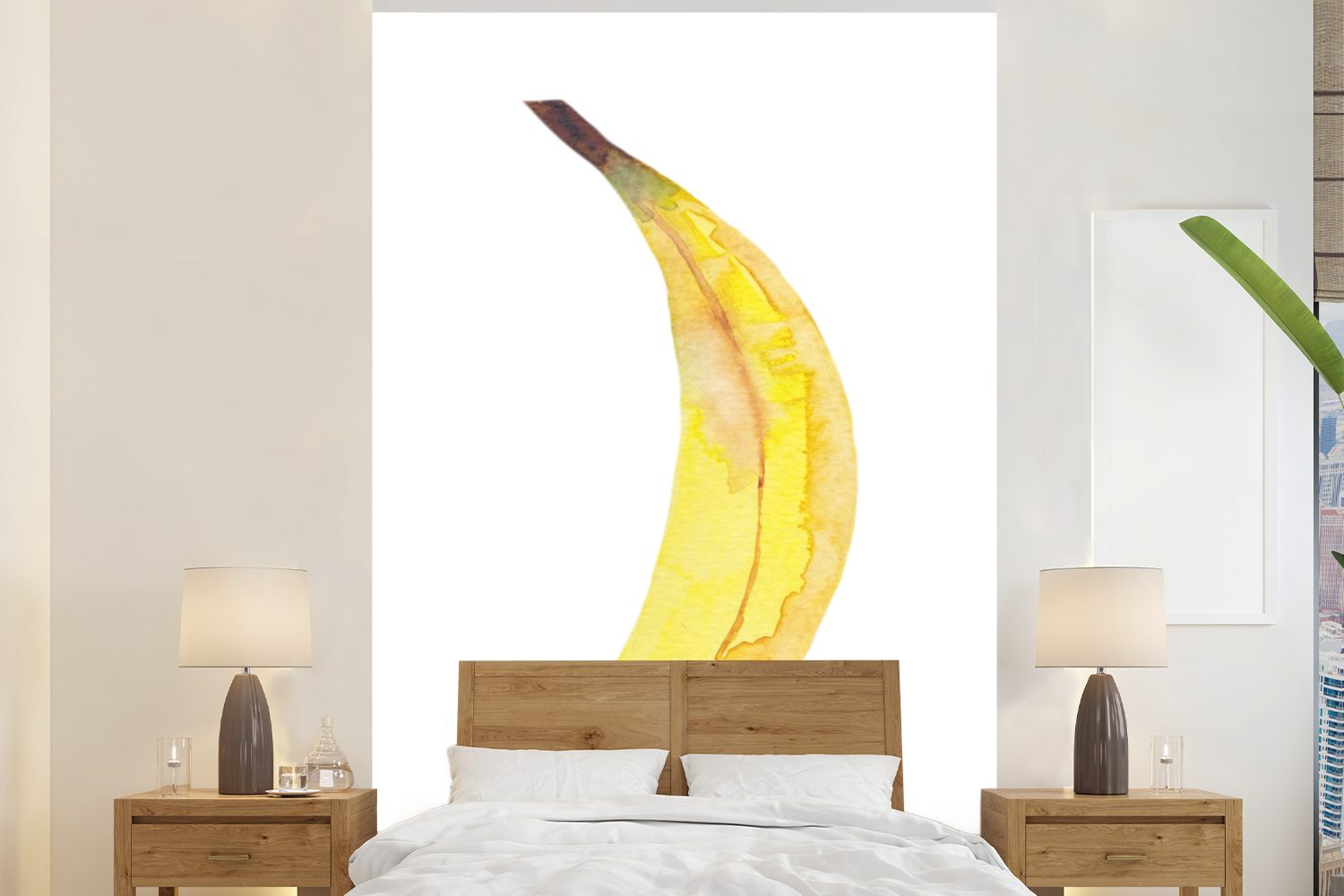 MuchoWow Fototapete Banane - Obst - Aquarell, Matt, bedruckt, (3 St), Montagefertig Vinyl Tapete für Wohnzimmer, Wandtapete