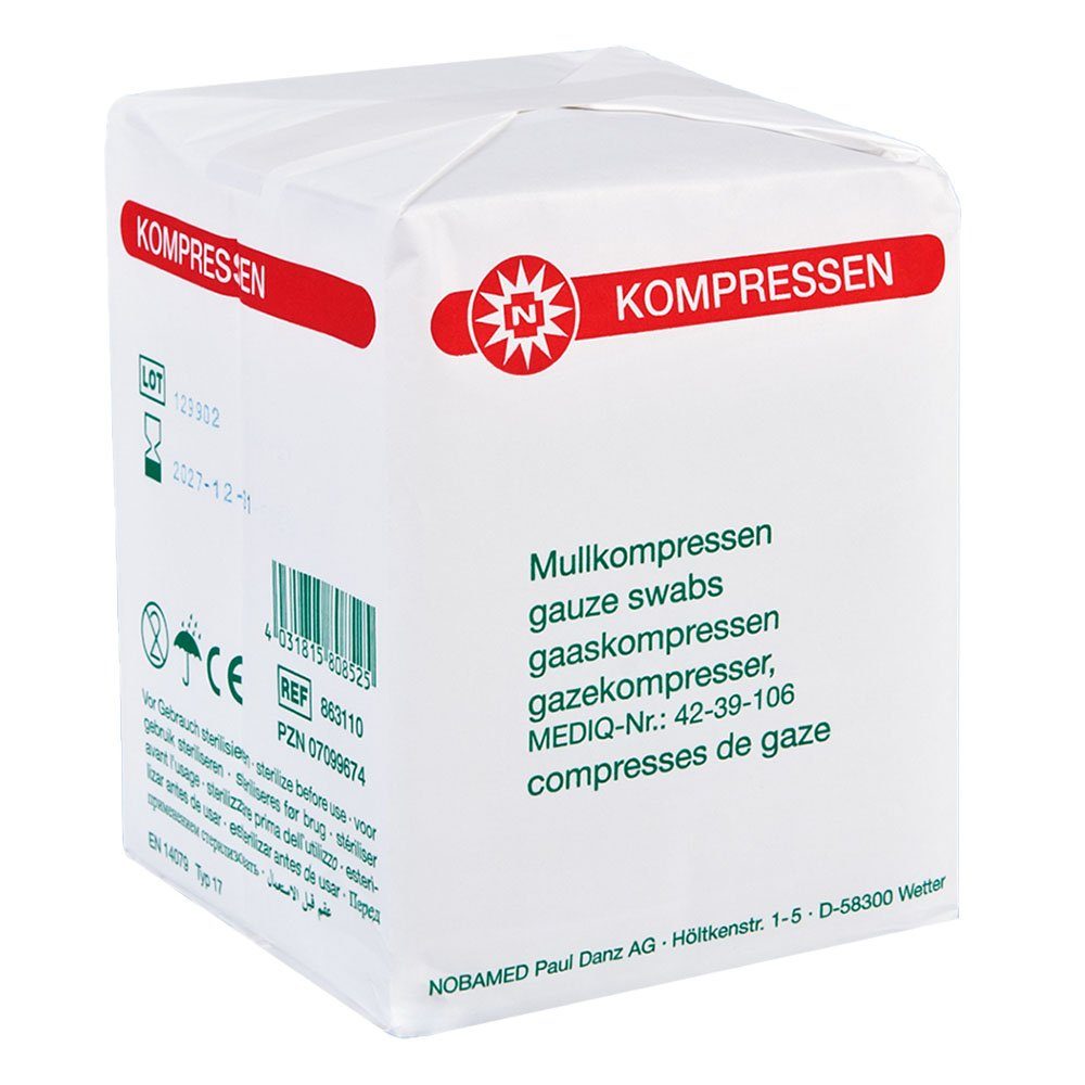 NOBAMED Paul Danz AG Erste-Hilfe-Set NOBAMED Mullkompressen unsteril 8-fach 10 x 20 cm 100 Stück, (1 St), unsteril, Einmalgebrauch, saugfähig, Wundkompresse