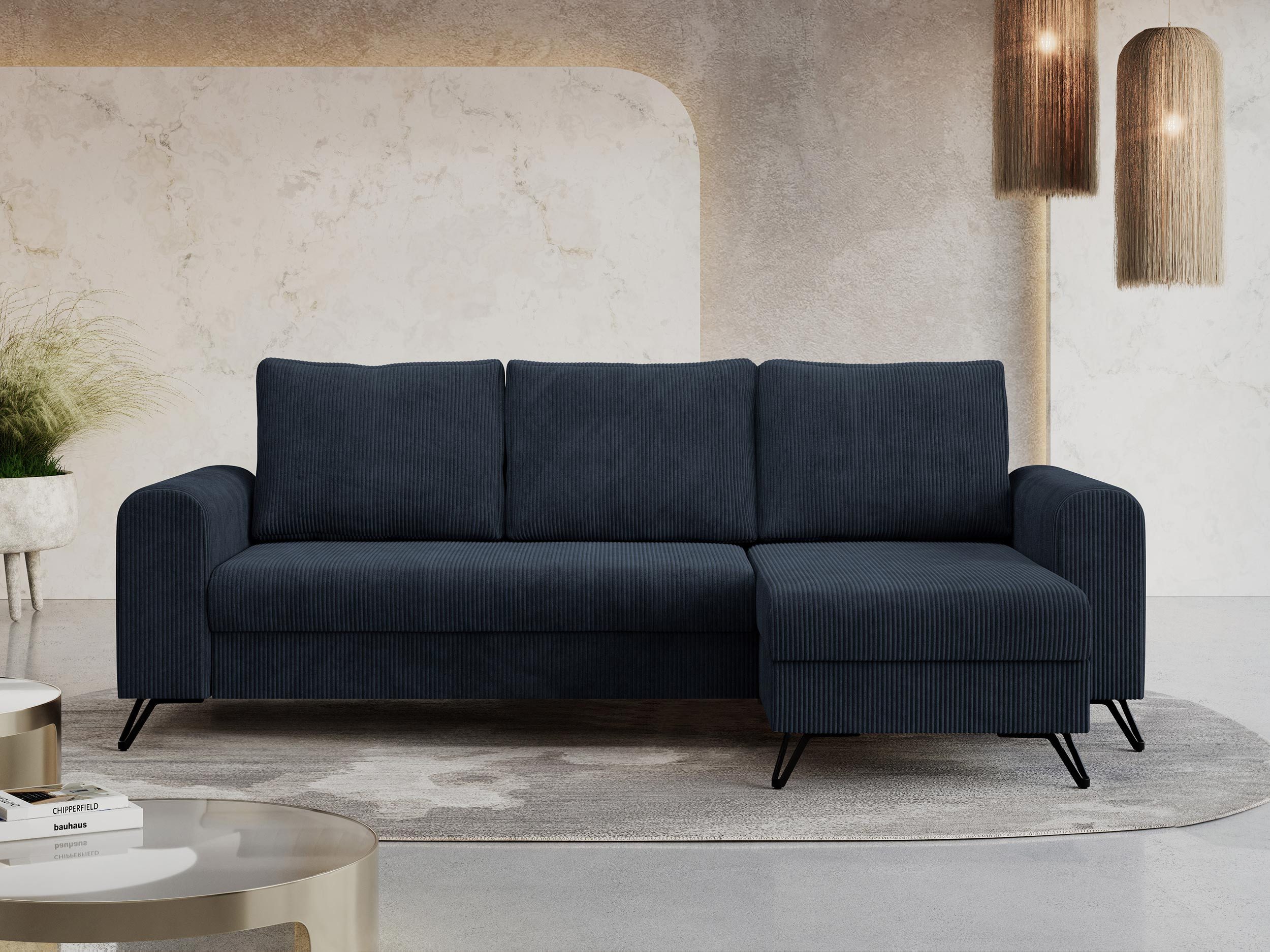 MKS MÖBEL Ecksofa HUGO, Set, Bonellfedern, Schwarze Metallbeine, T30-Schaum, Bettkasten, Modern Ecksofa, L-Form Couch - Bettsofa, mit Bettfunktion, lose Kissen