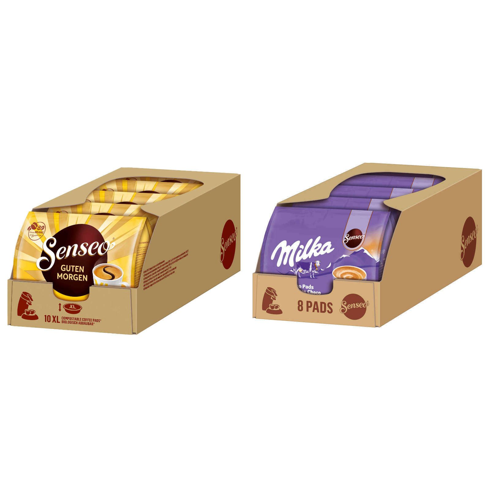 Senseo Kaffee Pads Guten Morgen XL Kaffee & Milka heiße Schokolade - 90 Getränkepads, 560 g, (Packung, 10er Pack)