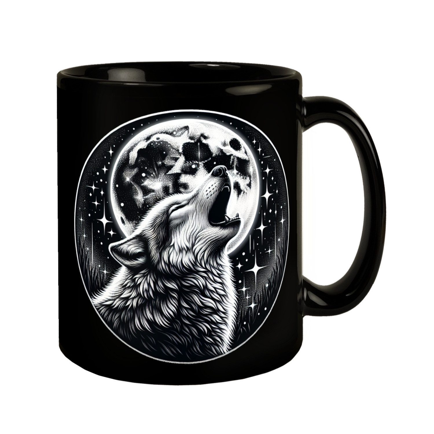 speecheese Tasse Heulender Wolf Tasse in Schwarz