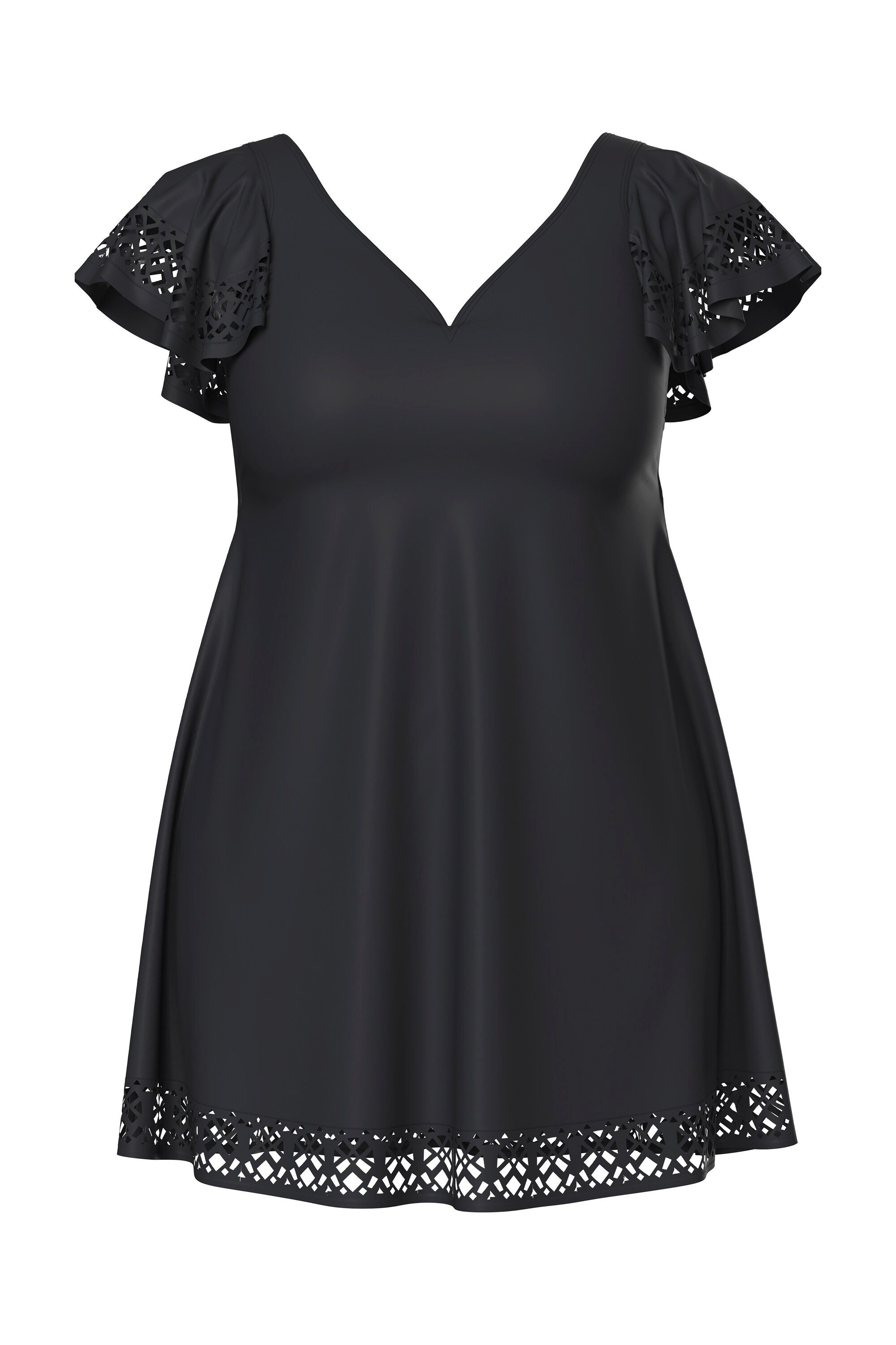 Ulla Popken Badekleid Badekleid Flügelärmel Softschalen Lasercut-Muster