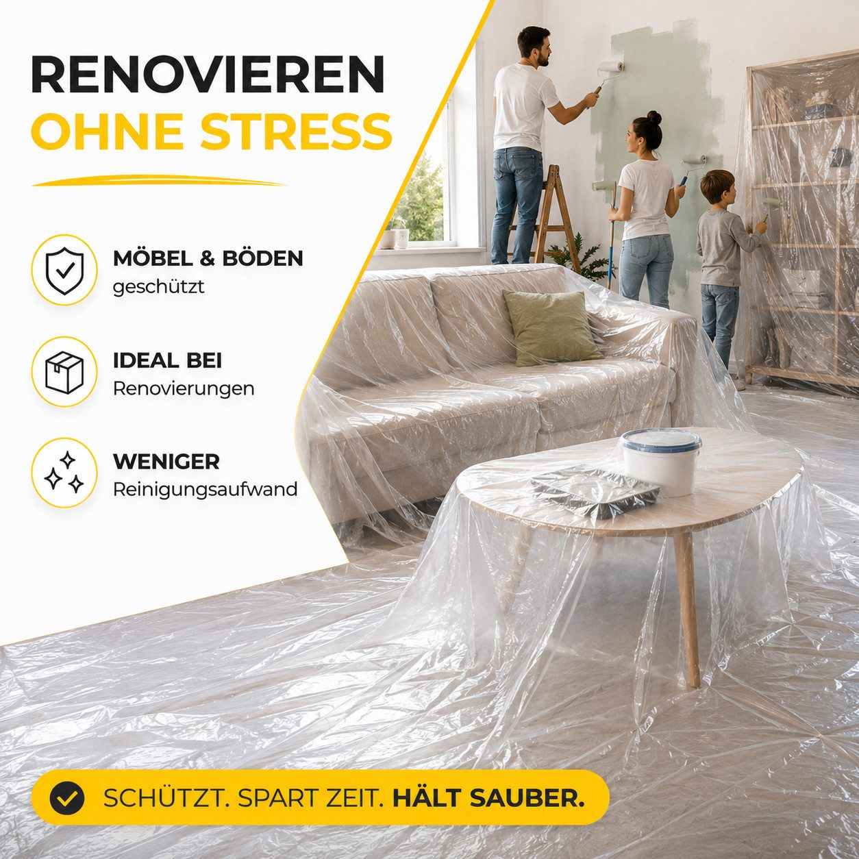 toolmate® Abdeckfolie 6 transparente Malerfolien à 4 × 5 m, 120 m² Abdeckfläche, (6er Set, 6-St., 6 Stück) – Bild 3 von 5