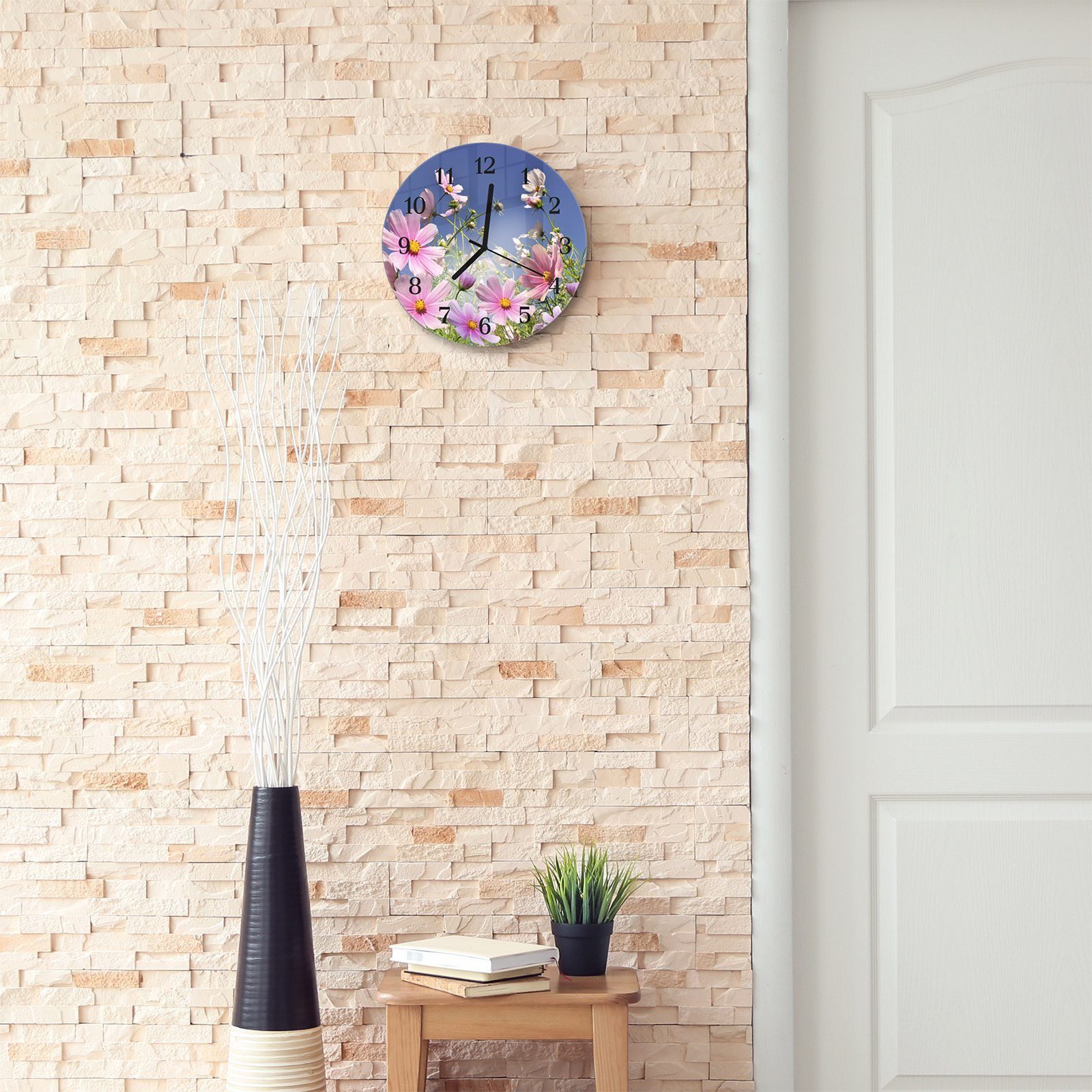 Quarzuhrwerk Motiv 30 aus Primedeco Rund mit Wanduhr mit Glas Durchmesser - und cm Blütenwiese Wanduhr