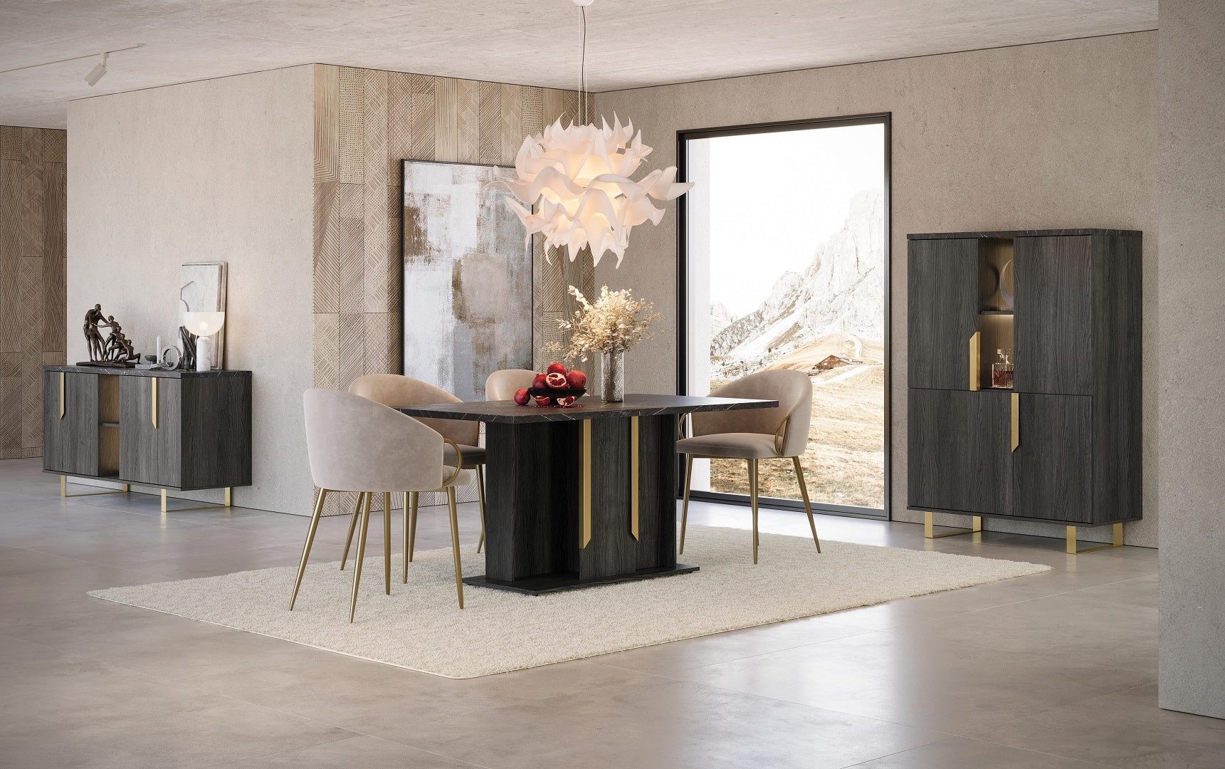 Interdesign24 Esstisch Orion (mit Holzgestell, in dunkler Rosenholzoptik mit Tischplatte in Marmoroptik), Made in Italy