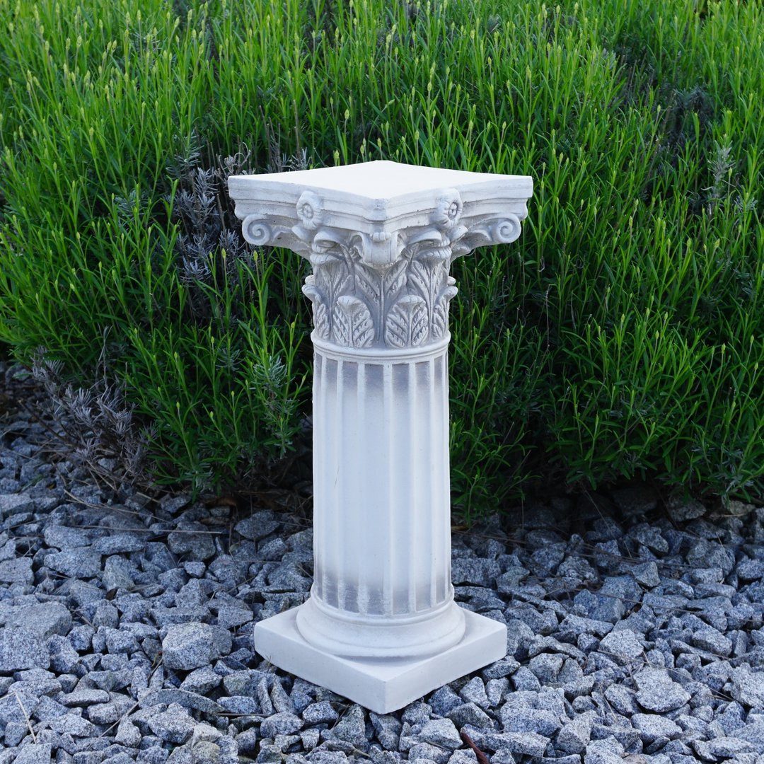 gartendekoparadies.de Gartensockel Podest Sockel mit Blätter-Motiv, Steinsockel, H. 45 cm, 16 kg, Frostsicher
