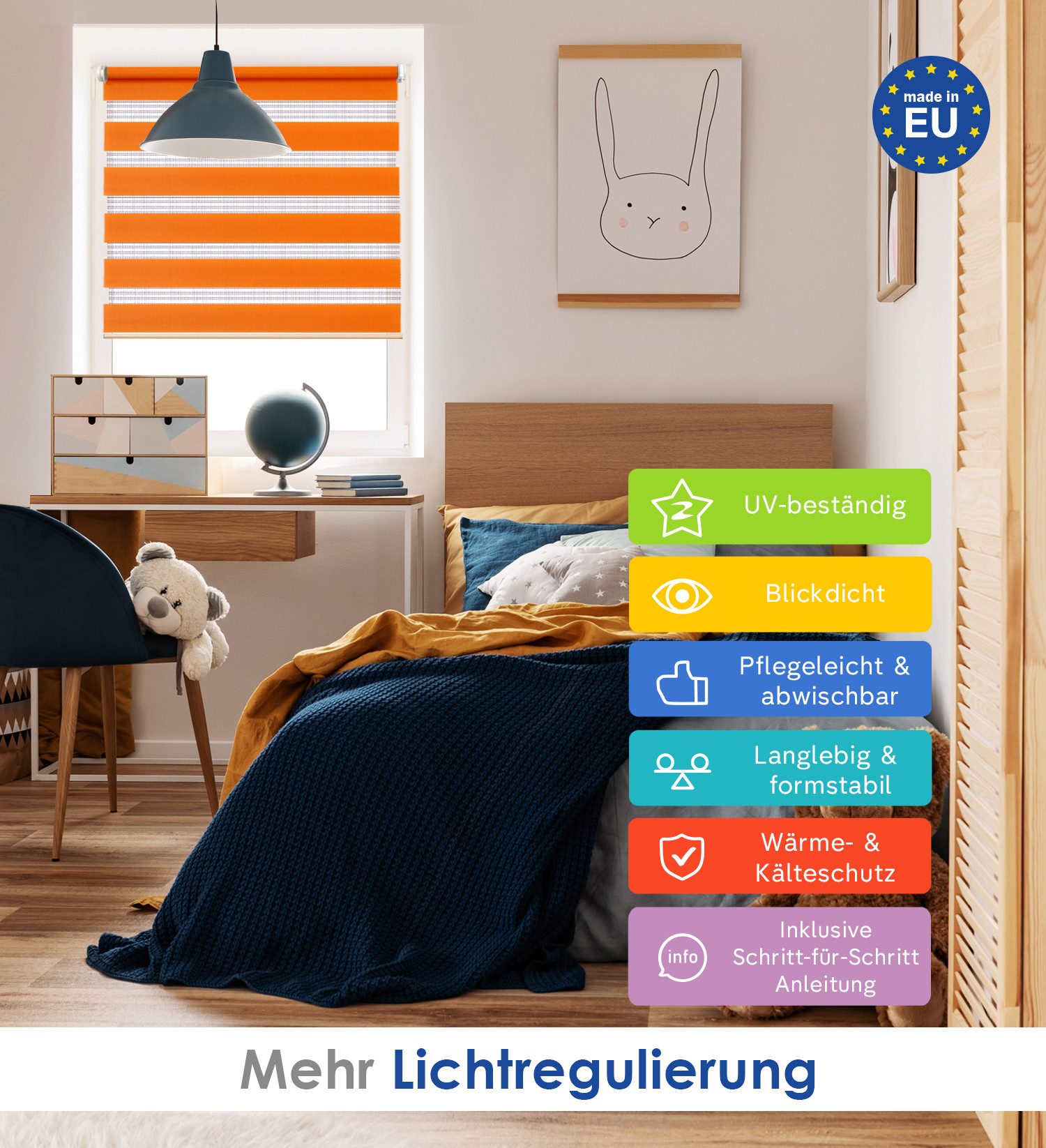 Doppelrollo Klemmfix, ohne Bohren, Sichtschutz, Rikmani, Klemm- oder Schraubmontage, Moderne Optik, Klemm- oder Schraubmontage, Sicht- und Sonnenschutz