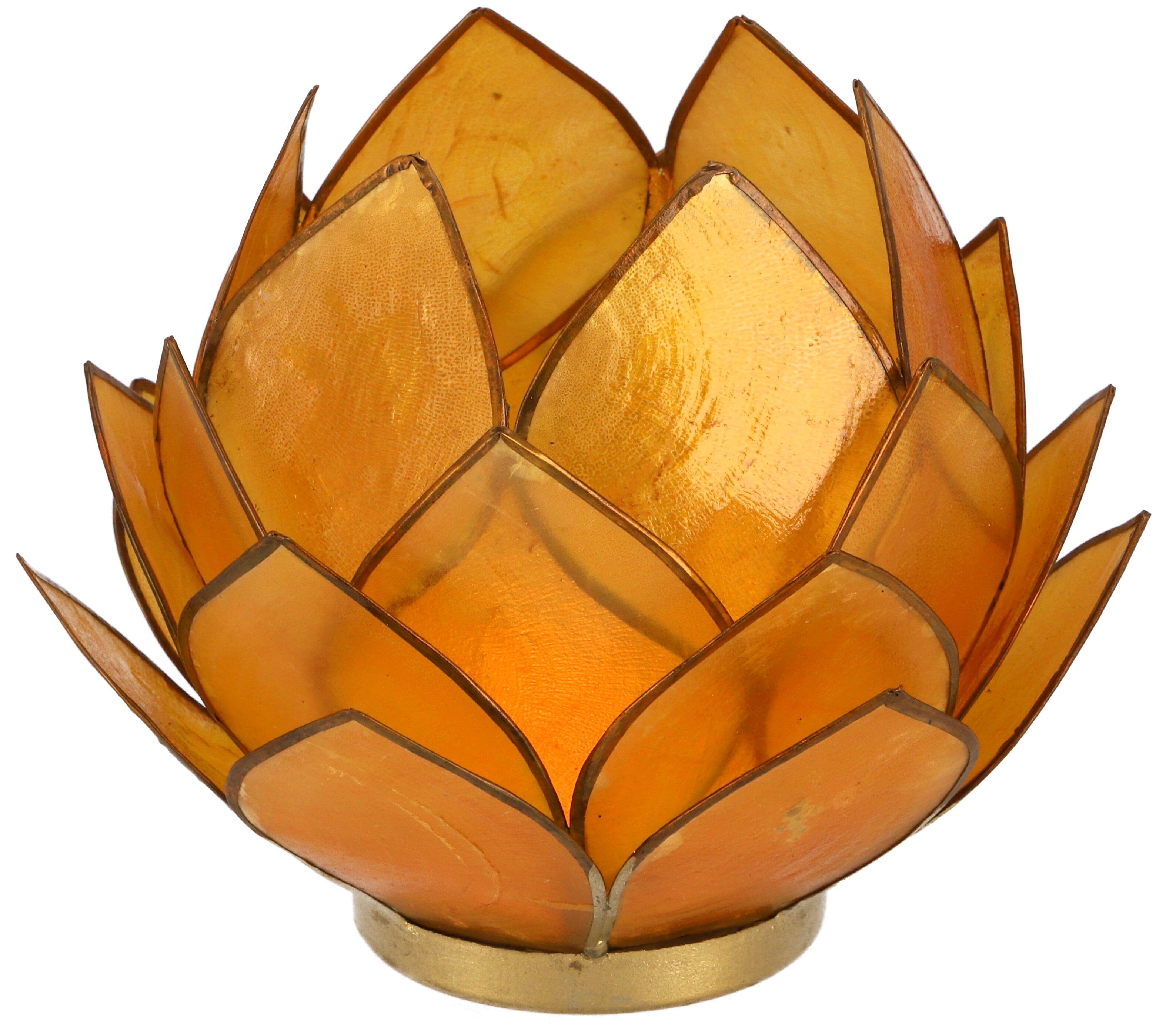 Guru-Shop Windlicht Lotus Teelicht Muschel 14*10 cm - goldgelb