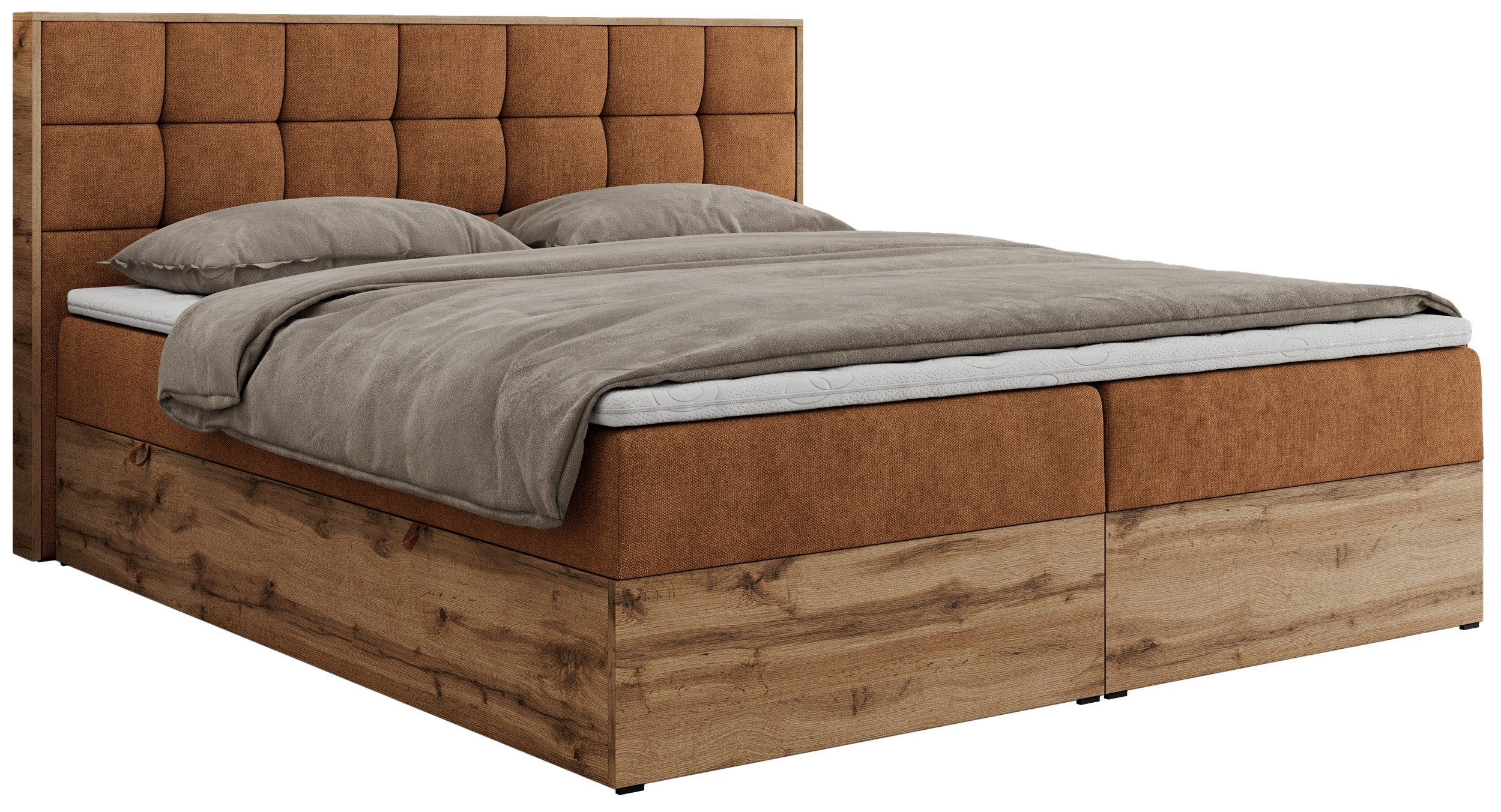 MKS MÖBEL Boxspringbett ALBERO 1 (Set, Packung, Topper T25/Visco, Stauraum, Matratzen, Bettkästen, T30-Schaum), Doppelbett, Multipocket-Matratzen, Möbelplatten, Praktisch