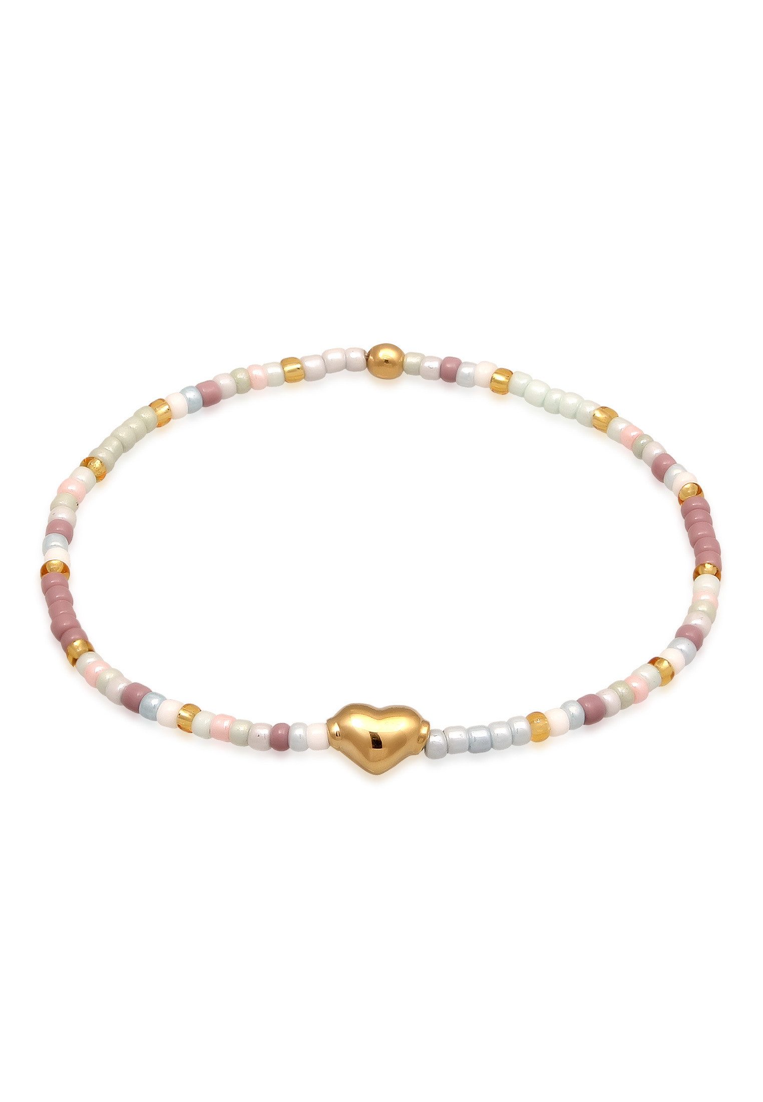 Elli Armband Herz Pastell Glas Perlen 925 Sterling Silber vergoldet (kein Set, 1-tlg), Herz