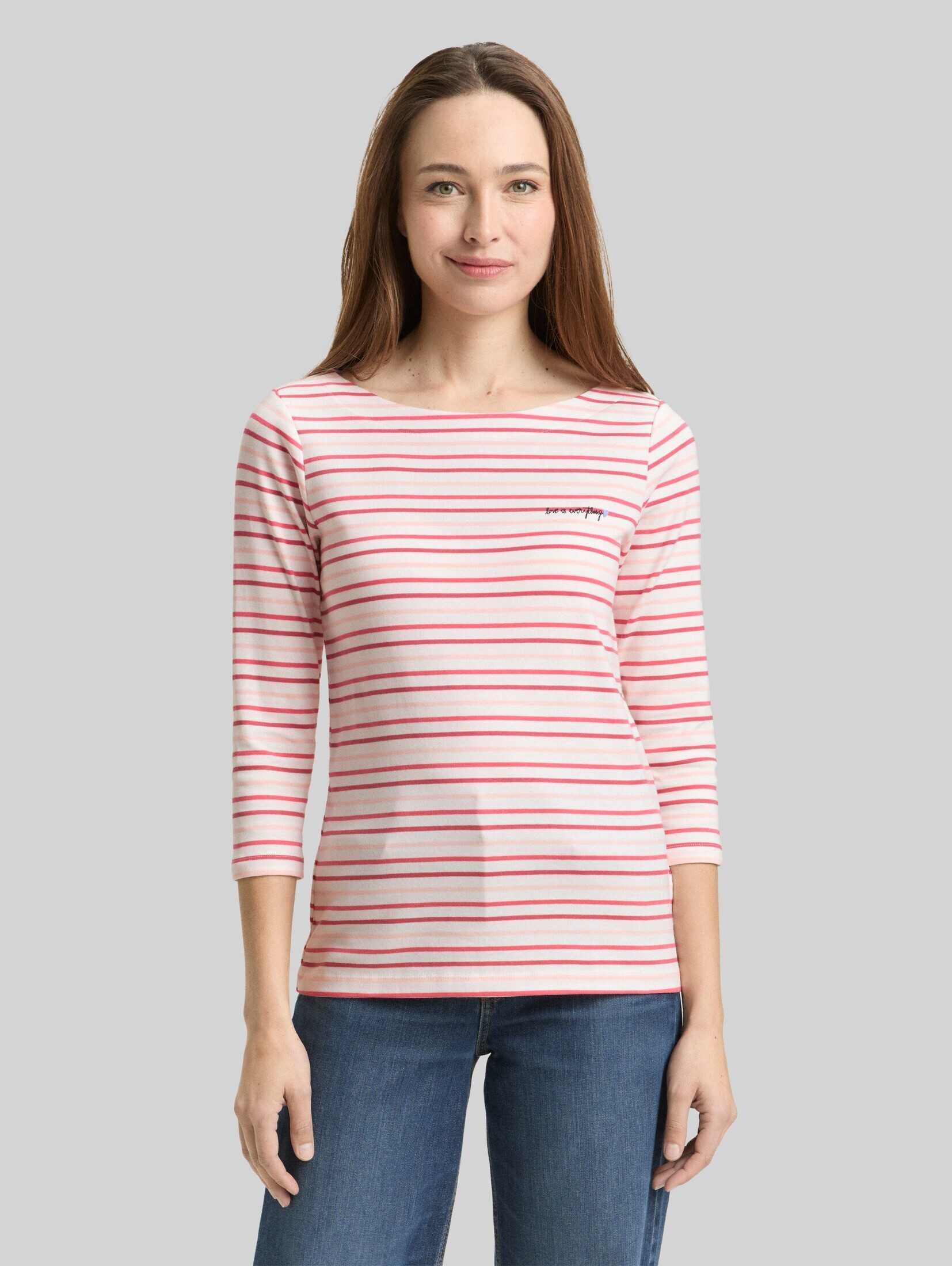Tom Tailor 3/4-Arm-Shirt T-Shirt (im Einserpack) Langarmshirt mit Streifenmuster
