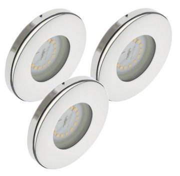 TRANGO LED Einbauleuchte, 3er Set IP65 LED Einbaustrahler 6729IP65-038GUSDAK Edelstahl Chrom inkl. 3x 5 Watt 3-Stufen dimmbar GU10 LED Leuchtmittel 3000K warmweiß Bad, Außen, warmweiß, Einbauspot, Deckenleuchte, Deckenspots