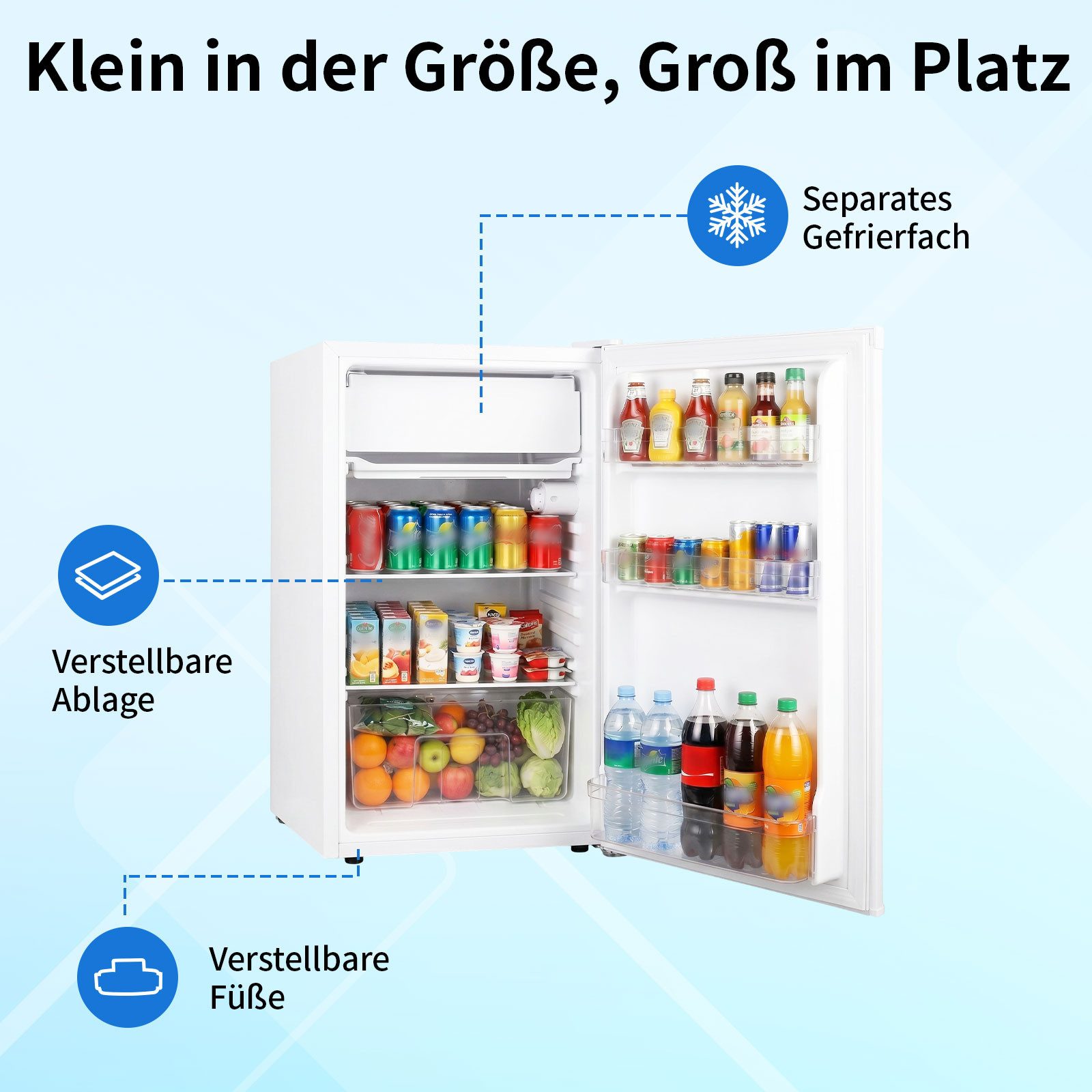 DollarDash Kühlschrank 90,8L, 7-stufig einstellbarer Thermostat,geräuscharm, energiesparend BC-90, 79.8 cm hoch, 45 cm breit, Kompakter Mini-Kühlschrank mit Gefrierfach
