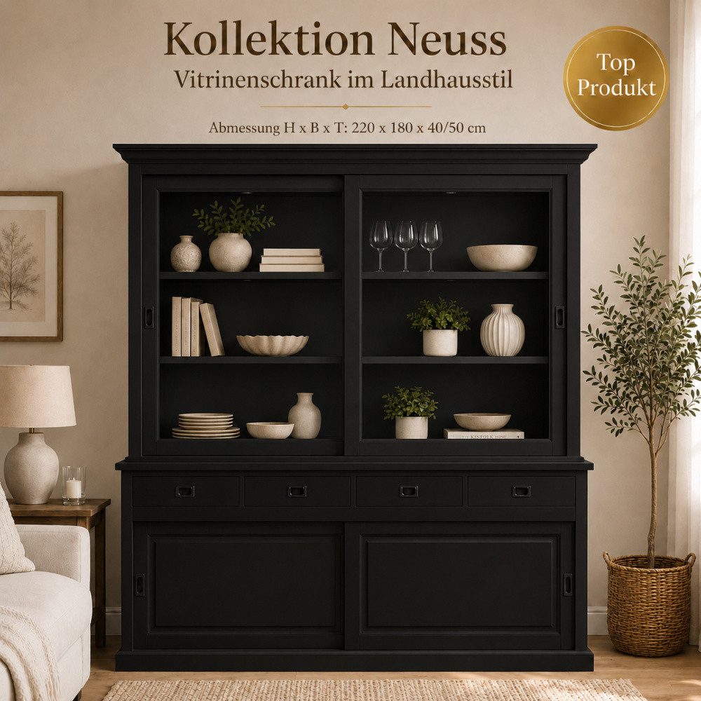 Wohnpalast Vitrine Vitrinen Schrank Neuss 180 cm schwarz - Vitrine mit Schiebetüren
