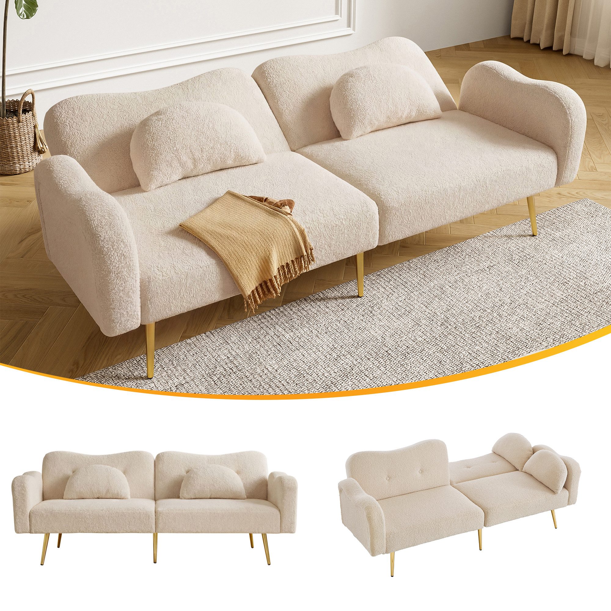 BlingBin Schlafsofa 2-Sitzer-Sofa mit Bettfunktion, Doppelsofa mit verstell günstig online kaufen