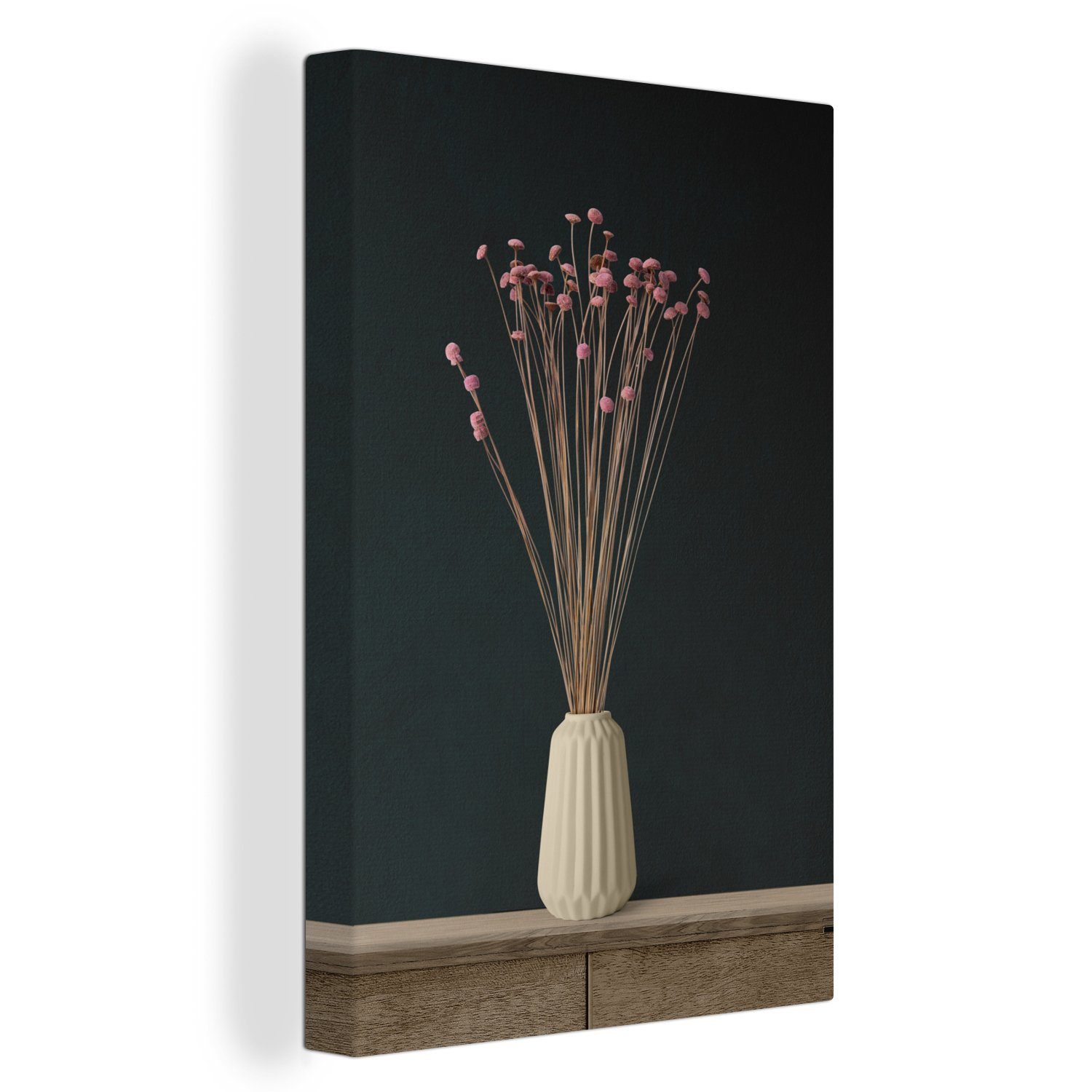 bespannt 20x30 Leinwandbild (1 - inkl. Gemälde, cm fertig St), Leinwandbild Blumen Zackenaufhänger, OneMillionCanvasses® Rosa Stilleben, -