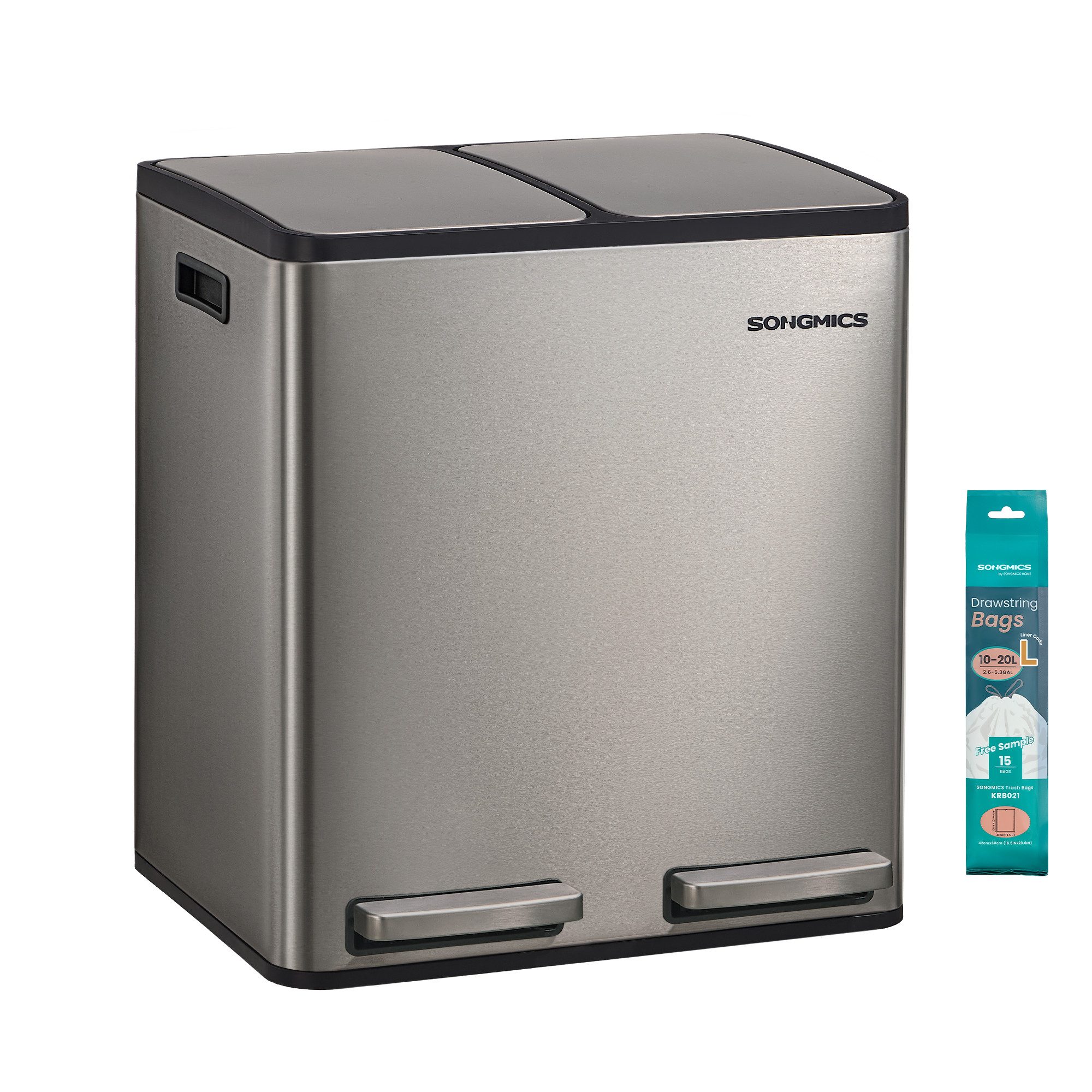 SONGMICS Mülleimer Abfalleimer 2 oder3 Fächer, Mülleimer 30L 54L 60L, Tretmülleimer Softclose-Deckel, herausnehmbare Inneneimer