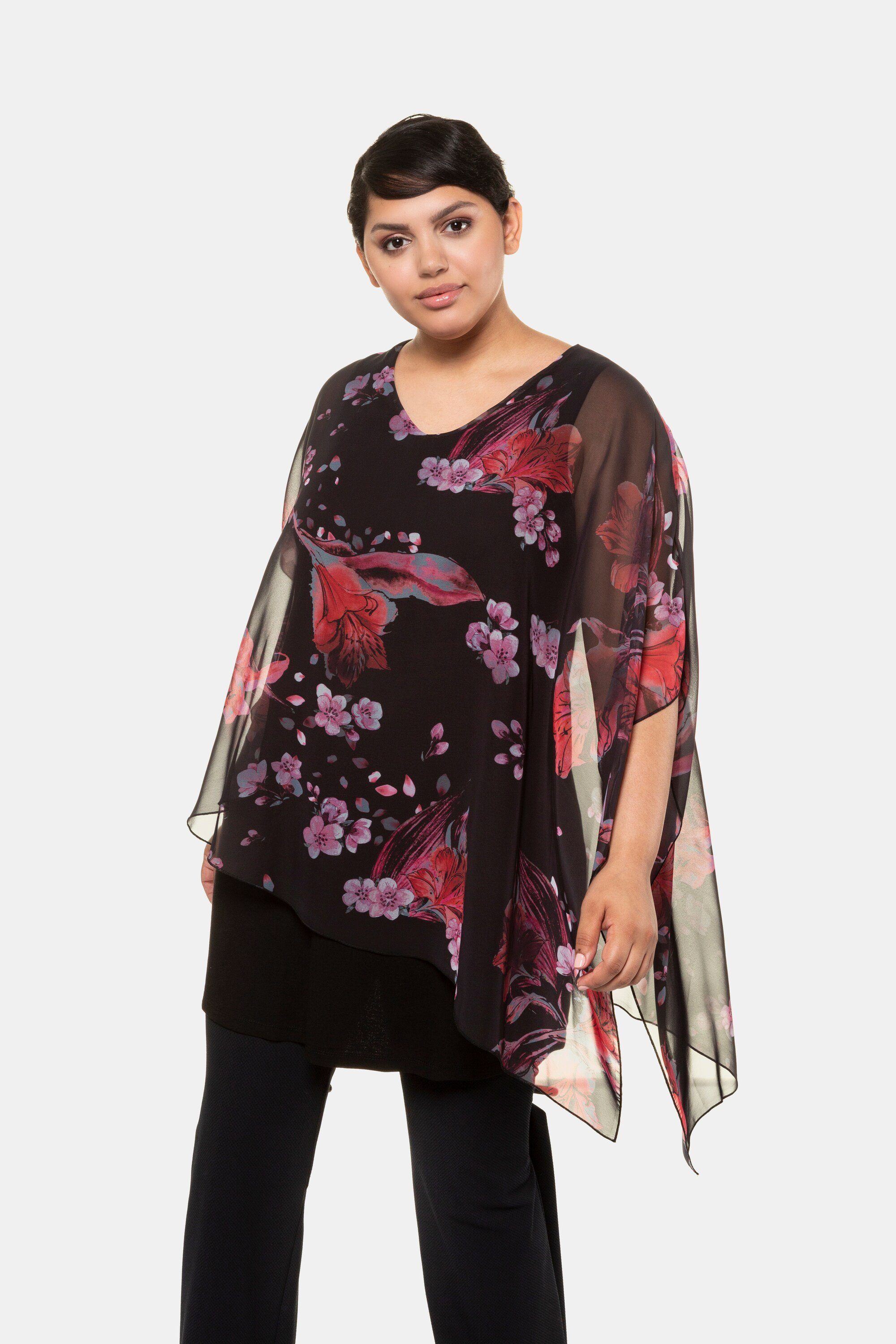 Ulla Popken Longbluse Longtop asymmetrischer Chiffon-Überwurf