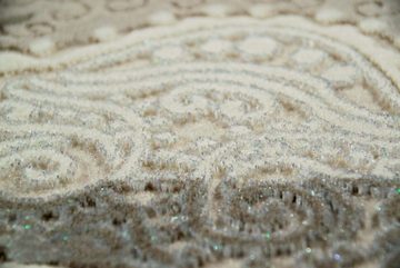 Wollteppich Teppich mit Glitzergarn Wollteppich mit Kreise und Blumen in Grau, Teppich-Traum, rechteckig, Höhe: 14 mm, Wollteppich