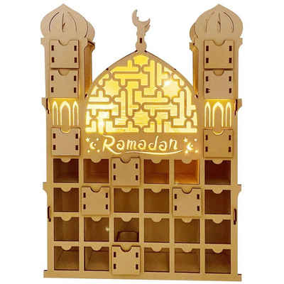 TWSOUL Kunstkalender Kalenderschrank aus Holz mit LEDs, Ramadan Dekorationen Eid Mubarak Adventskalender Countdown-Kalender