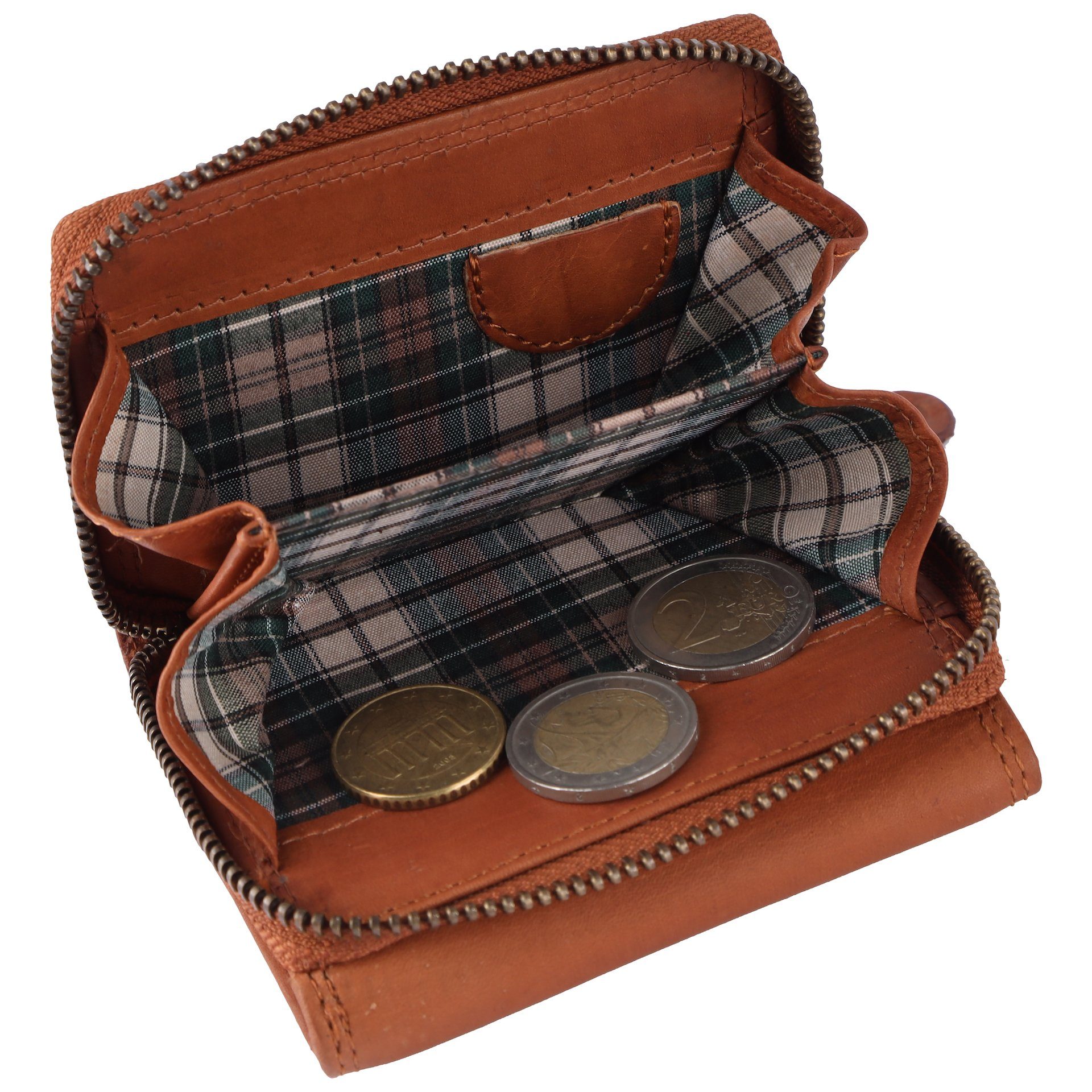 Benthill Mini Geldbörse Kleine Geldbörse Minibörse Echt Leder Mini Portemonnaie RFID Schutz, RFID-Schutz Kartenfächer Münzfach Reißverschlussfach