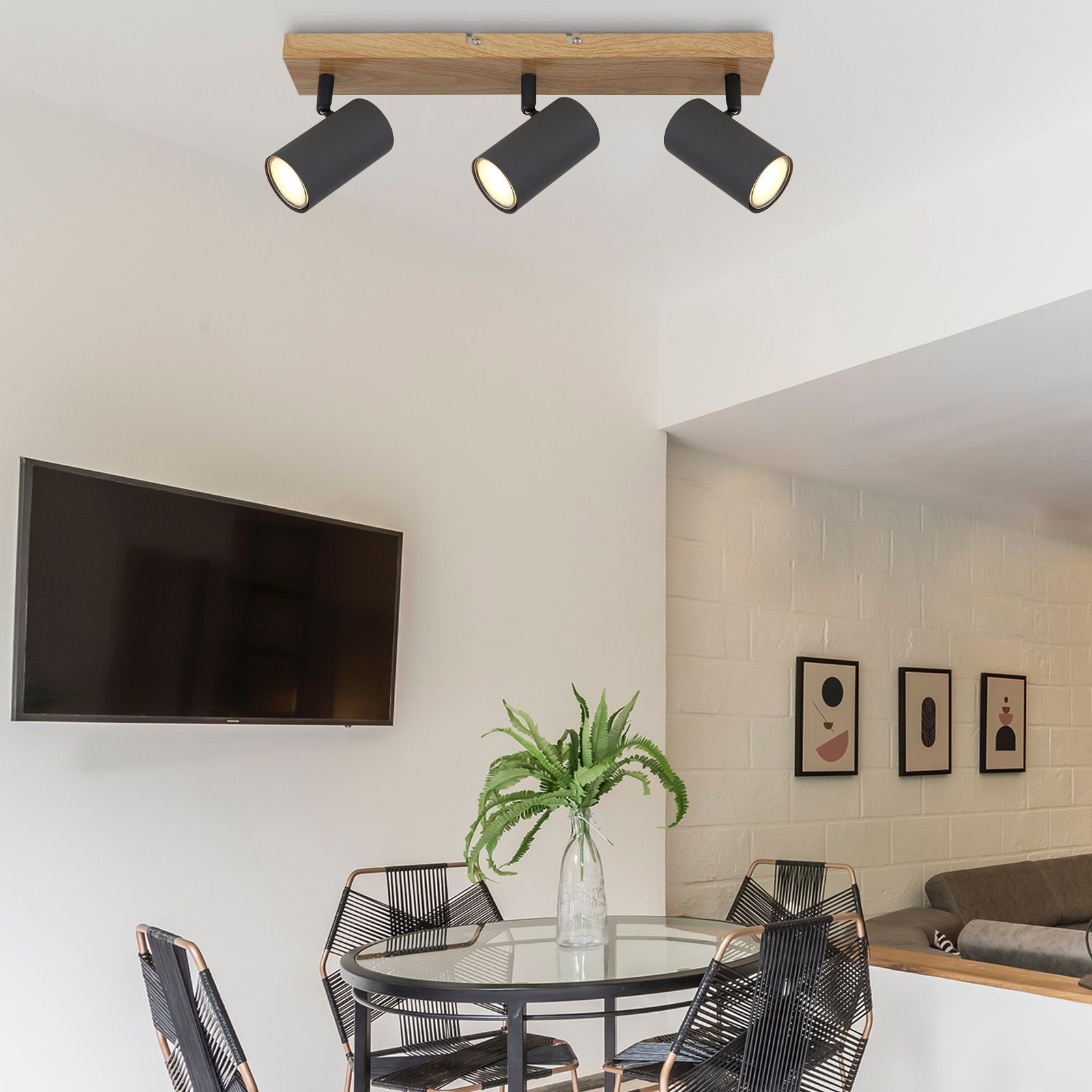 GLOBO LIGHTING Deckenleuchte Deckenleuchte Wohnzimmer Deckenlampe Deckenstrahler Holz Optik, Strahler, 2 - flammig, dimmar - abhängig vom Leuchtmittel, ohne Leuchtmittel, Lichtfarbe ist abhängig vom Leuchtmittel, Schlafzimmer