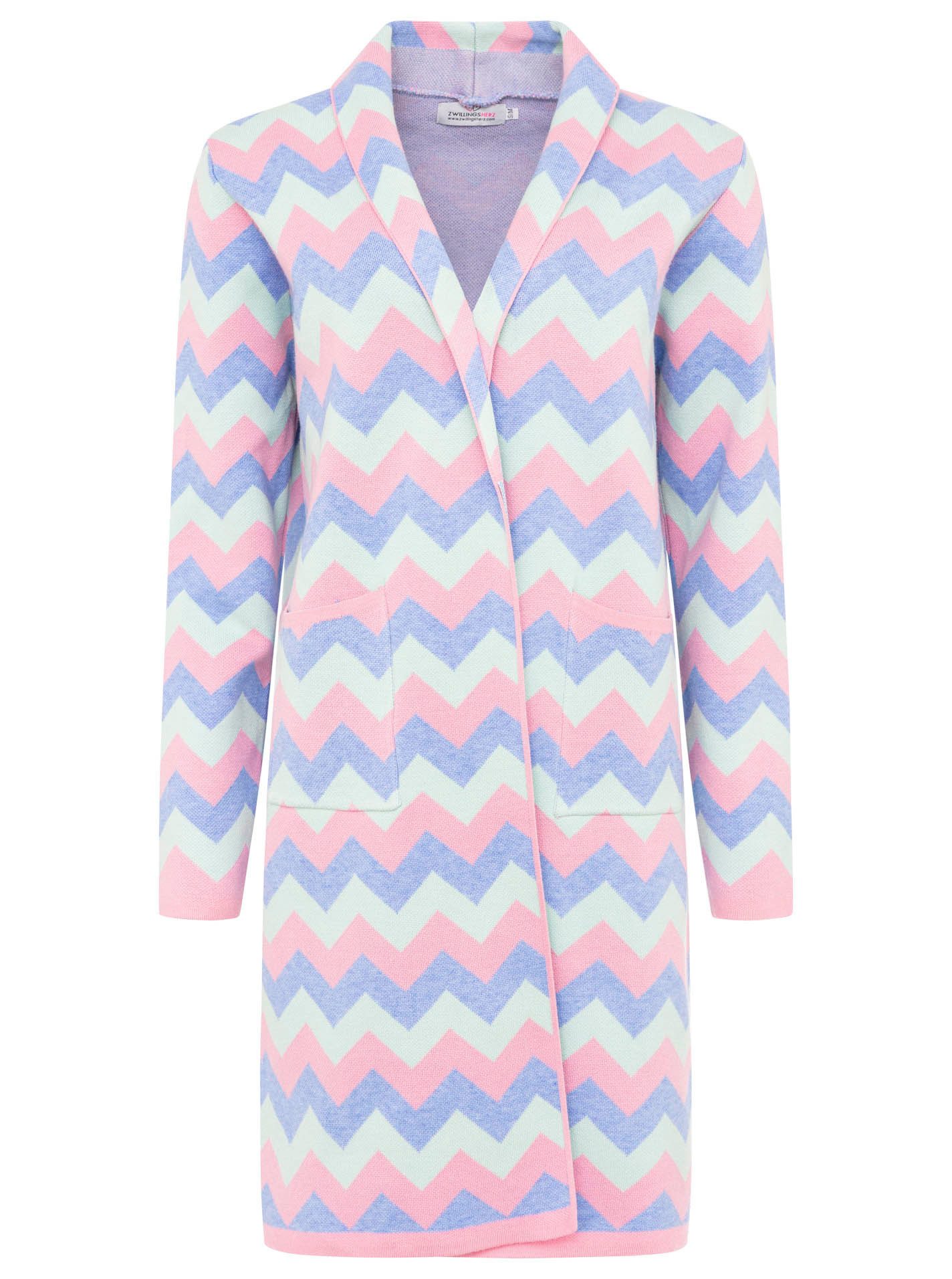 Zwillingsherz Longstrickjacke Zick-Zack-Muster, Schalkragen, Taschen, Langa günstig online kaufen
