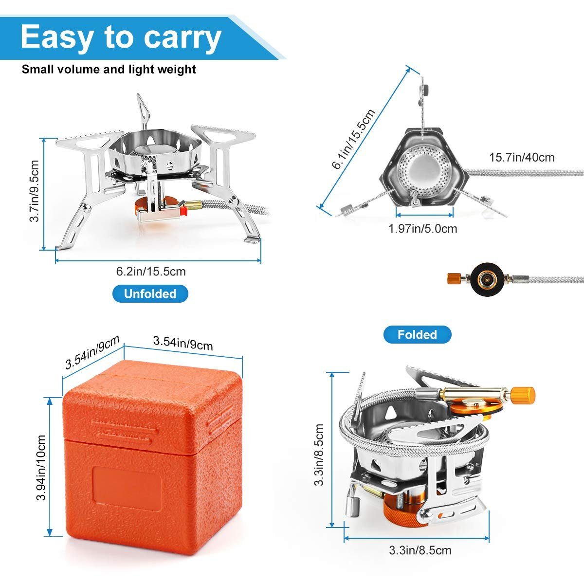 Gasbrenner Faltbar Outdoor Wandern Winddicht, Trekking Gas 3500W mit POCHUMIDUU Gaskocher Gaskocher für Piezozündung Camping Picknick