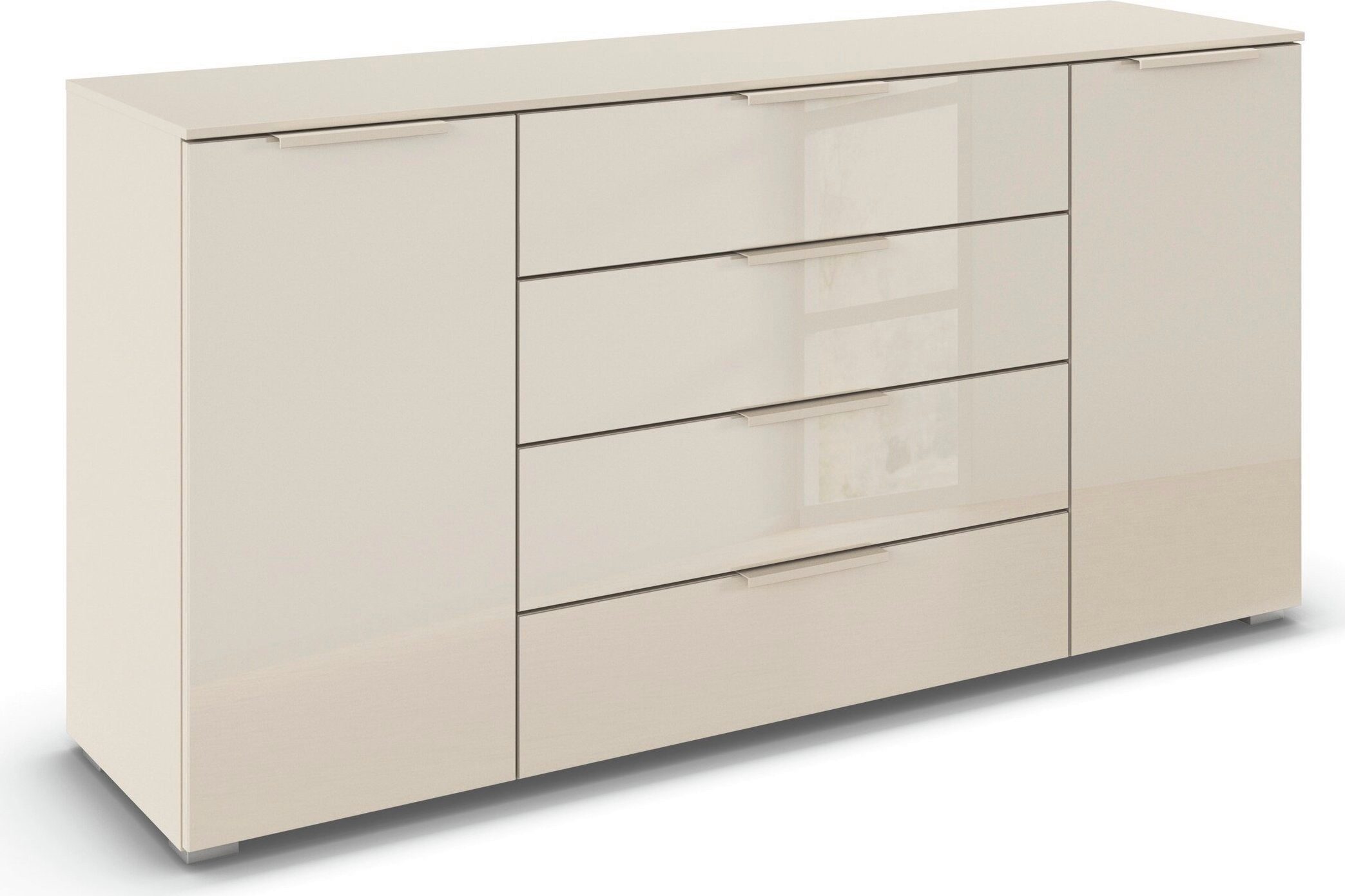 rauch Kombikommode Sideboard Schubkommode Kommode MONTCLAR Front Dekor/Hochglanz/Glas (Breite 160 / Höhe 81 cm, 2 Einlegeböden, inkl. Soft-Close-Funktion), 2-türig, 4 geräumige Schubladen, viele Griffvarianten MADE IN GERMANY