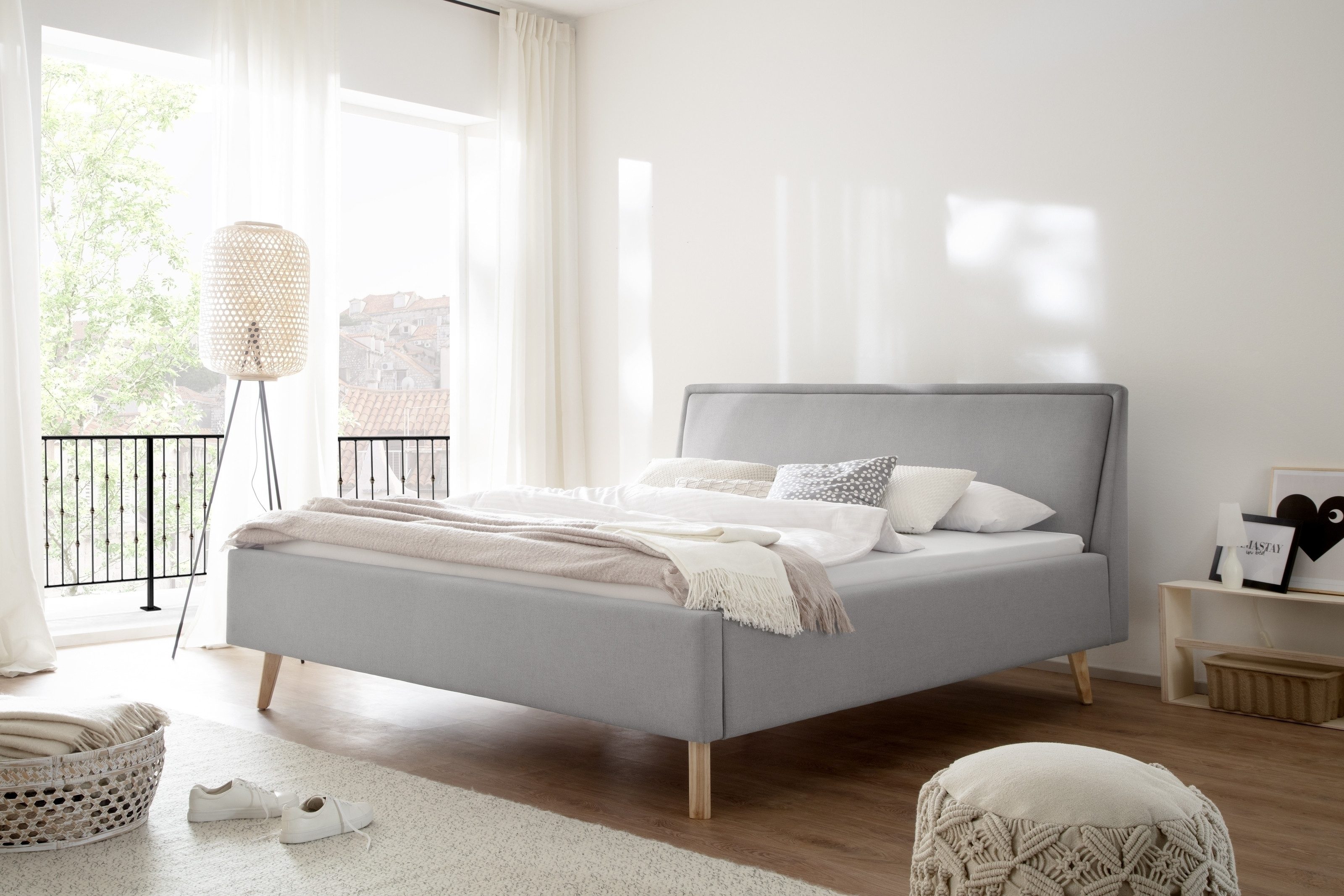 freiraum Polsterbett Frieda, Liegefläche 140x200cm, hellgrau, Stellmaß: 156x105x224cm (BxHxT)